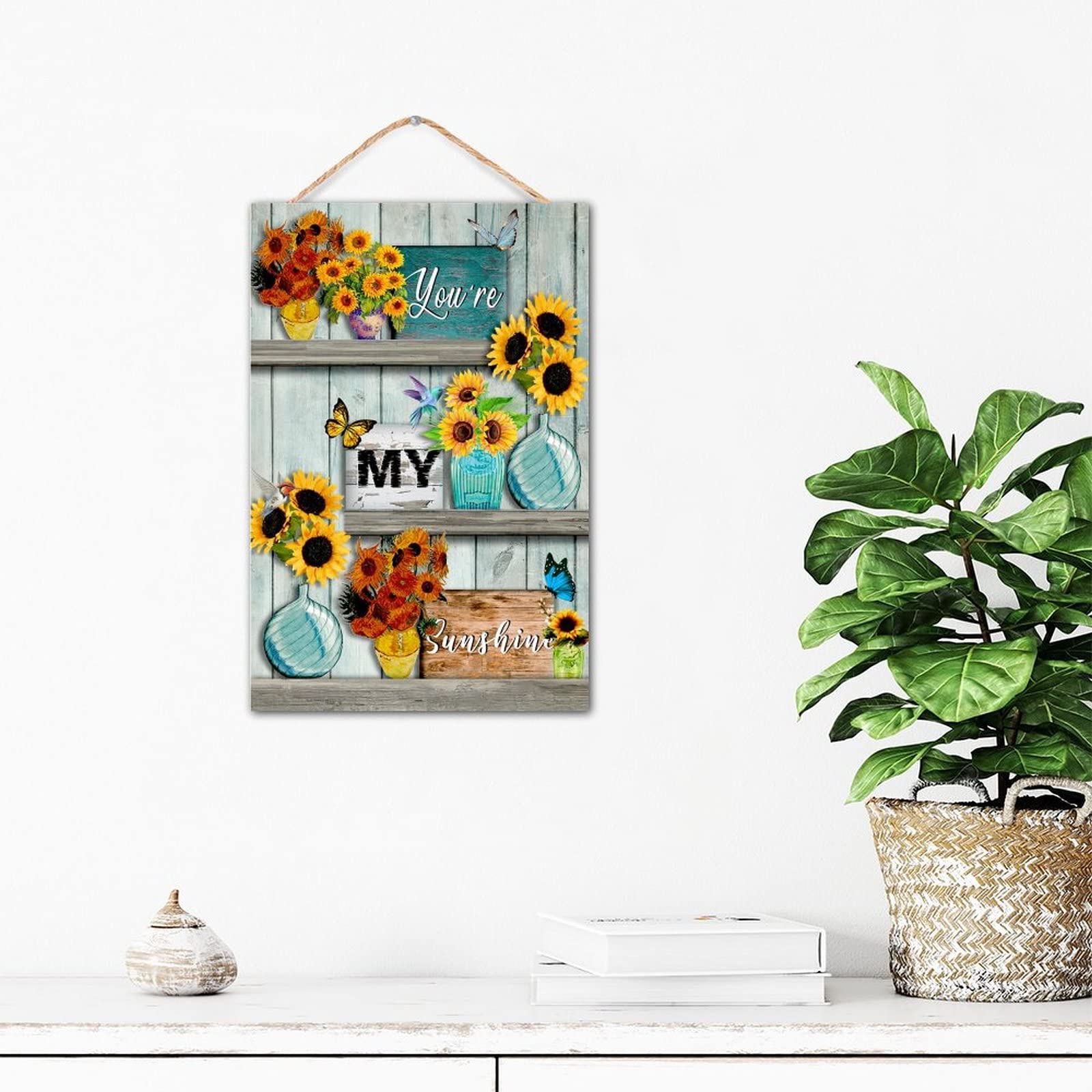 You Are My Sunshine Sunflower Rustic Wood Wall Sign - 8x12 Inch Farmhouse Decor for Nursery, Bedroom, Living Room - Perfect for Home, Wedding & Gift Giving