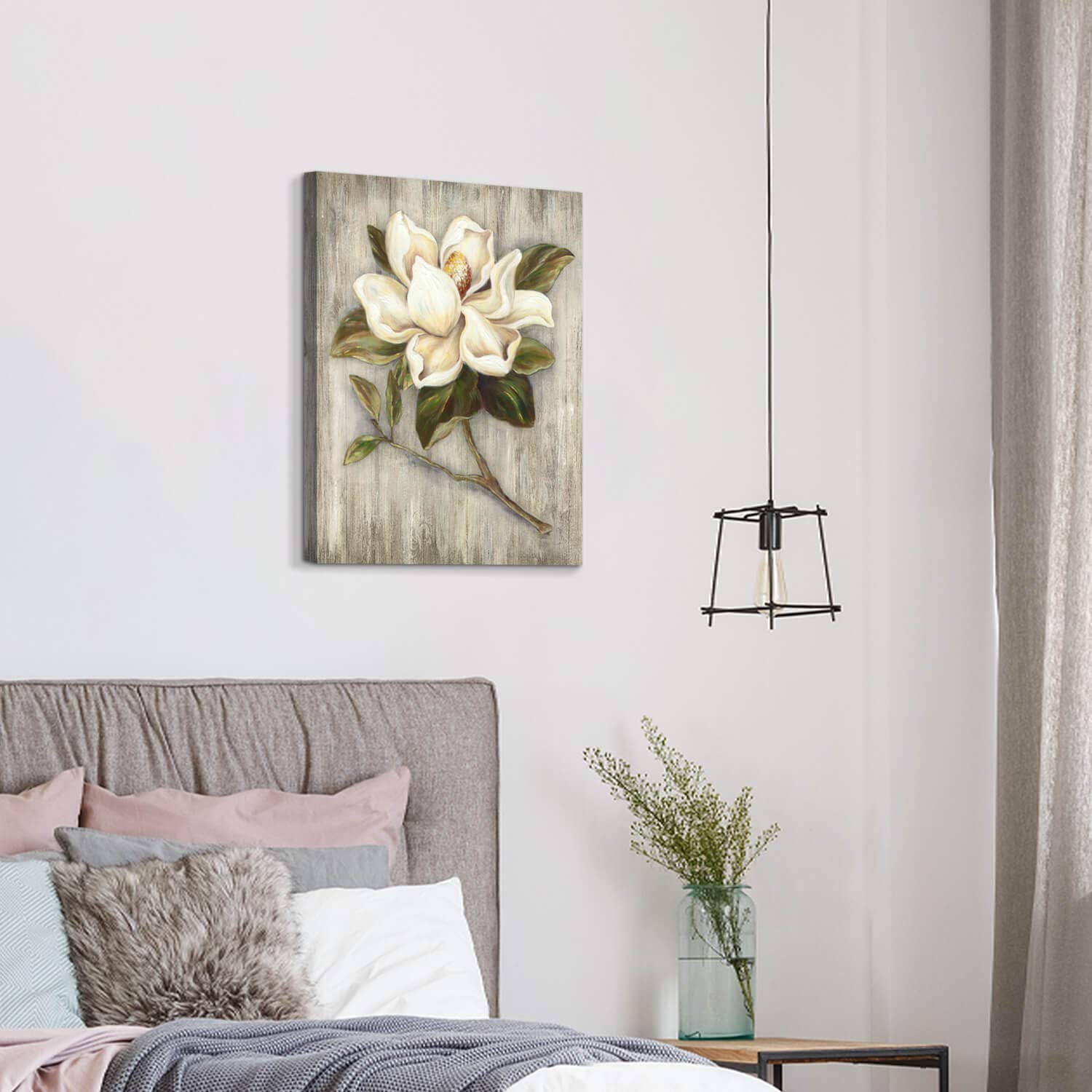 UTOP-art White Rose Floral Canvas Wall Art - Hand Painted Green Leaves Texture Painting - 18x24 Inch Bedroom & Bathroom Decor - Perfect for Plant Wall Decor, Living Room, Office