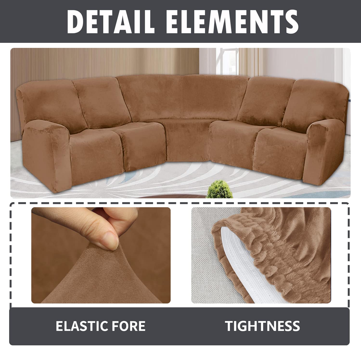 Premium 7-Piece Velvet Sectional Sofa Cover Set - Anti-Slip Elastic Straps, Universal Fit for Recliners & Living Room Furniture (Leather Brown) | Perfect for Home Decor, Pet Protection & Furniture Refresh