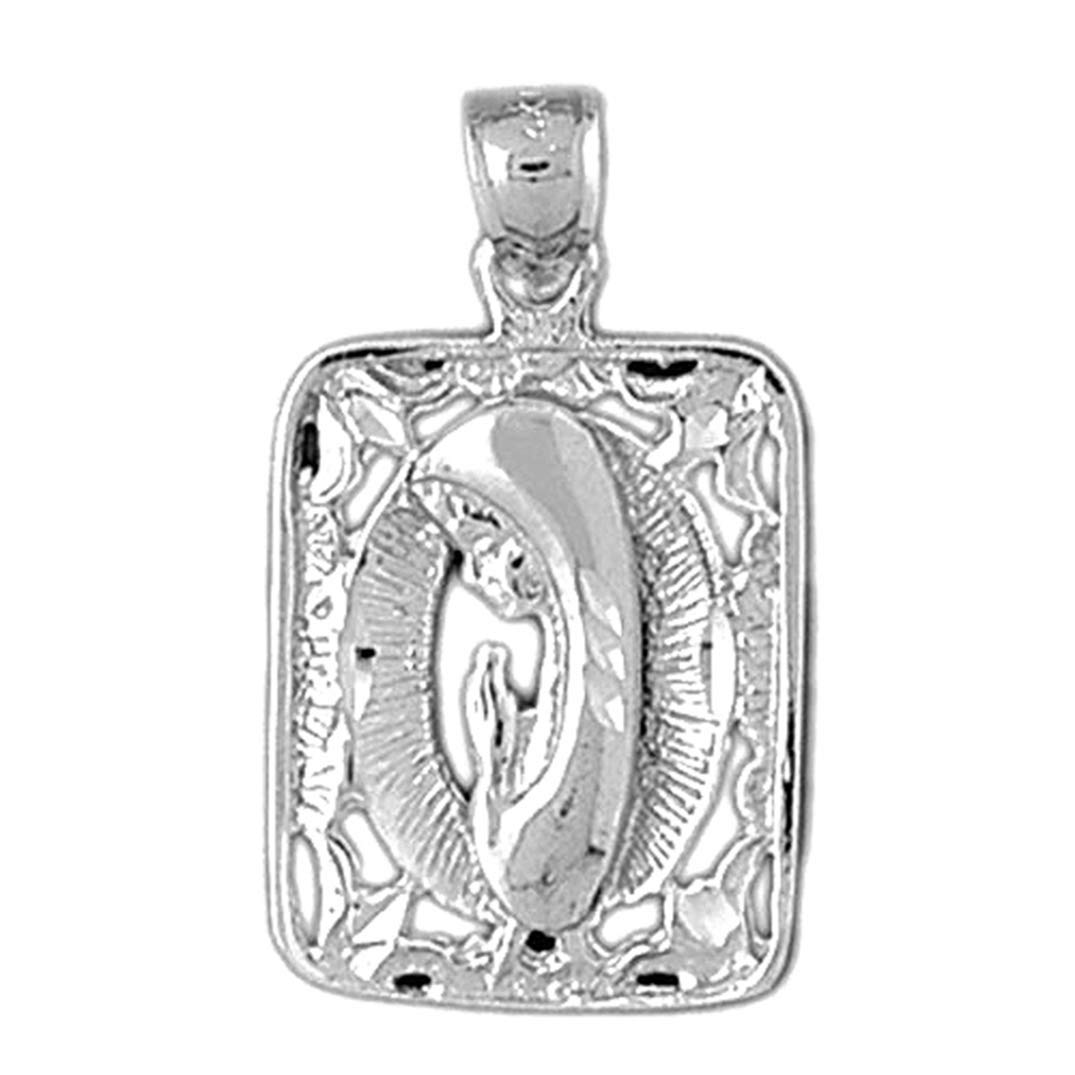 925 Sterling Silver Mother Mary Pendant Necklace - 30mm Religious Jewelry for Women, Gift for Baptism, First Communion & Prayer