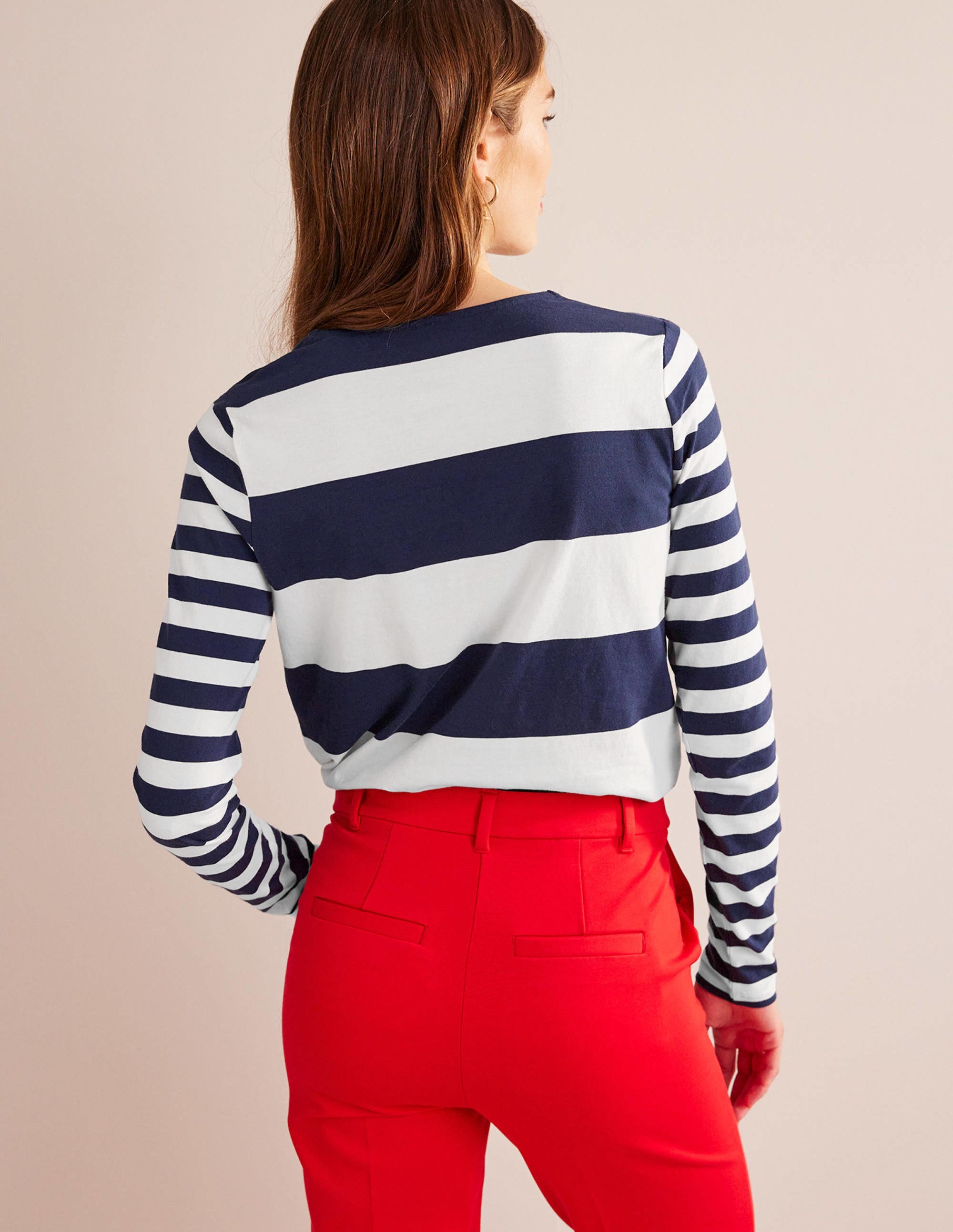 Bea Long Sleeve Breton Stripe Shirt - French Navy & Ivory - Women's Casual Top for Work, Date Night & Everyday Wear