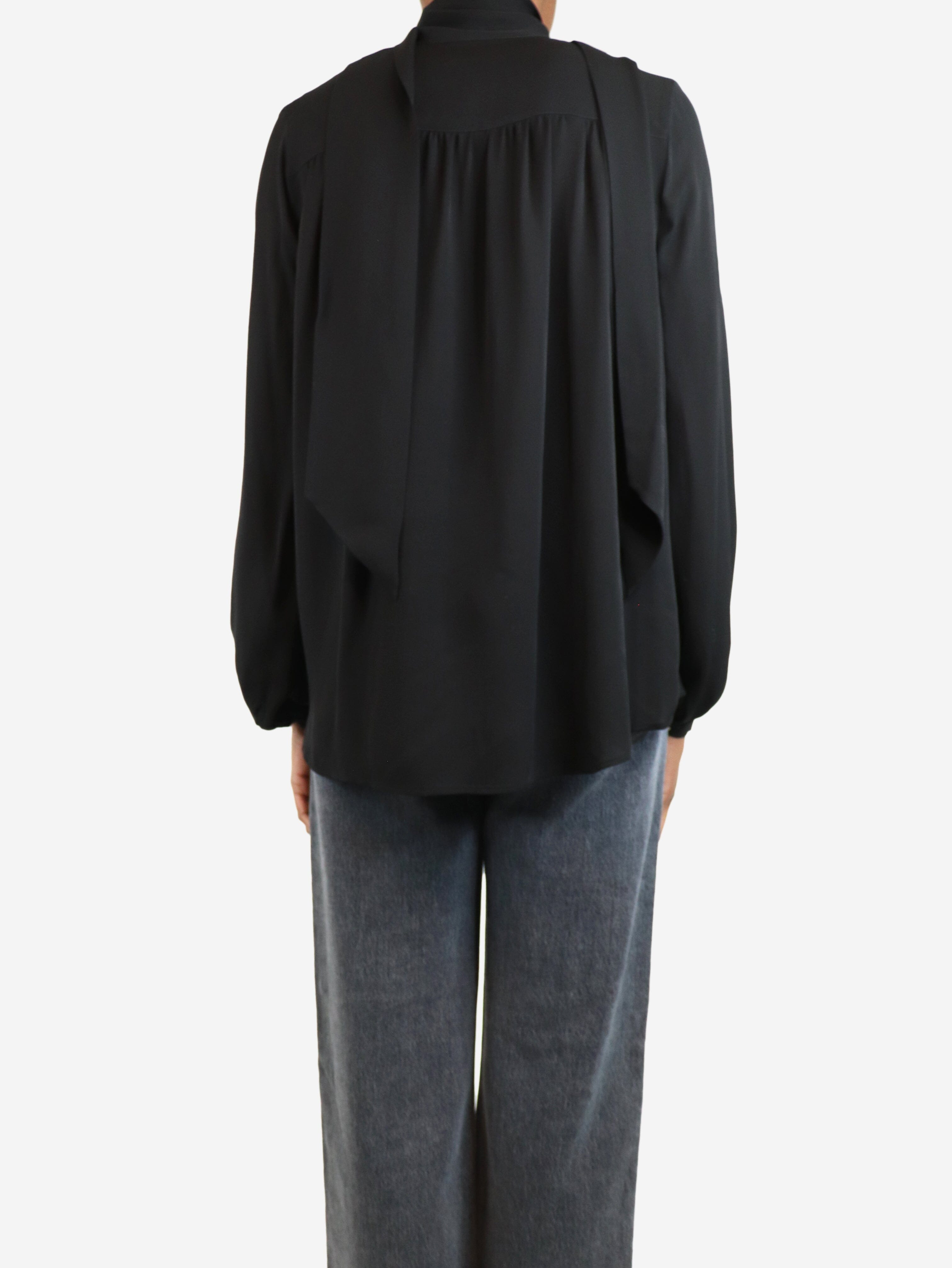 Elegant Black Silk Tie Neck Blouse for Women - Size XS | Perfect for Office Wear, Evening Parties & Formal Events