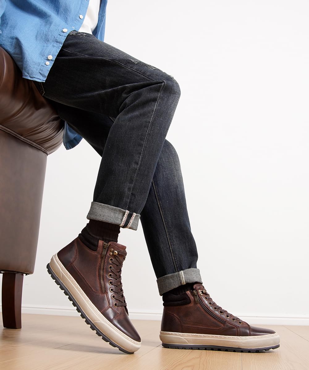 **Jousen Men's Casual Leather High Top Sneakers - Fashionable & Comfortable Shoes for Walking, Running & Daily Wear**