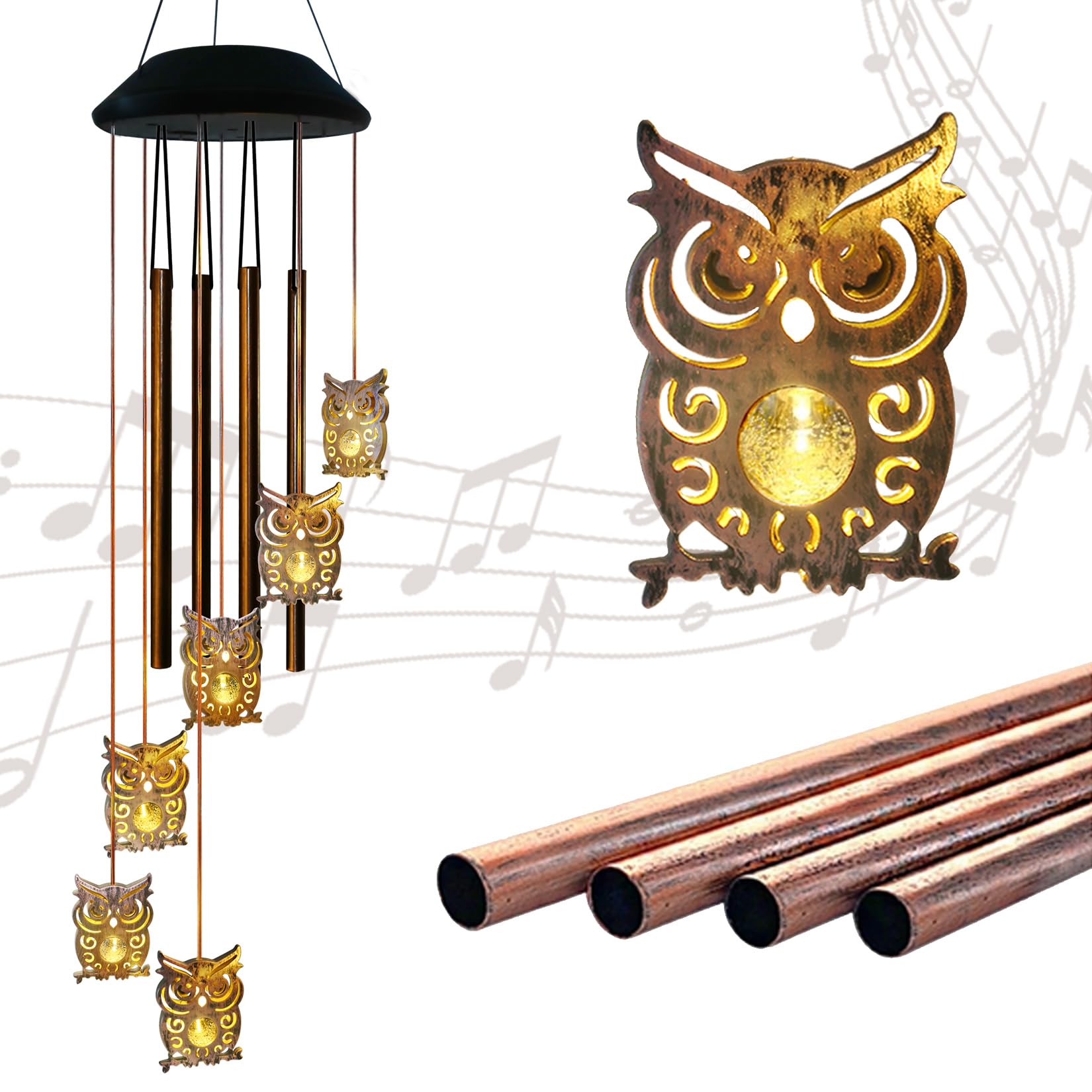 Solar Owl Wind Chimes - Outdoor Solar Lights & Garden Decor for Patio, Yard, Porch | Unique Christmas & Birthday Gifts for Women, Mom, Grandma, Wife | Perfect for Home Decor, Backyard Parties & Relaxing Evenings
