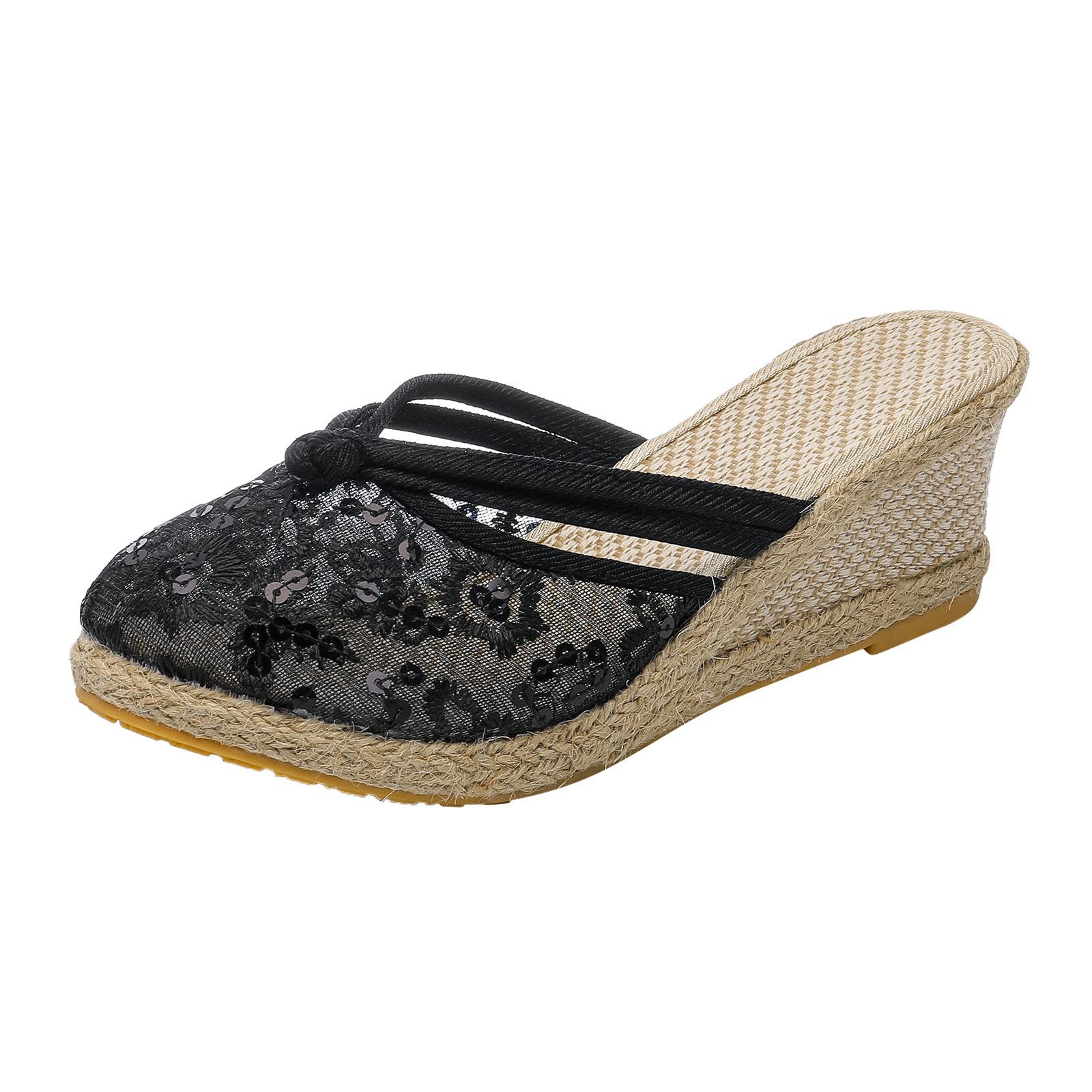 Women's Size 8 Cross Buckle Platform Wedge Slippers with Sequins - Comfortable Spa Slippers for Women, Perfect for Home Relaxation, Bridal Showers & Lounging