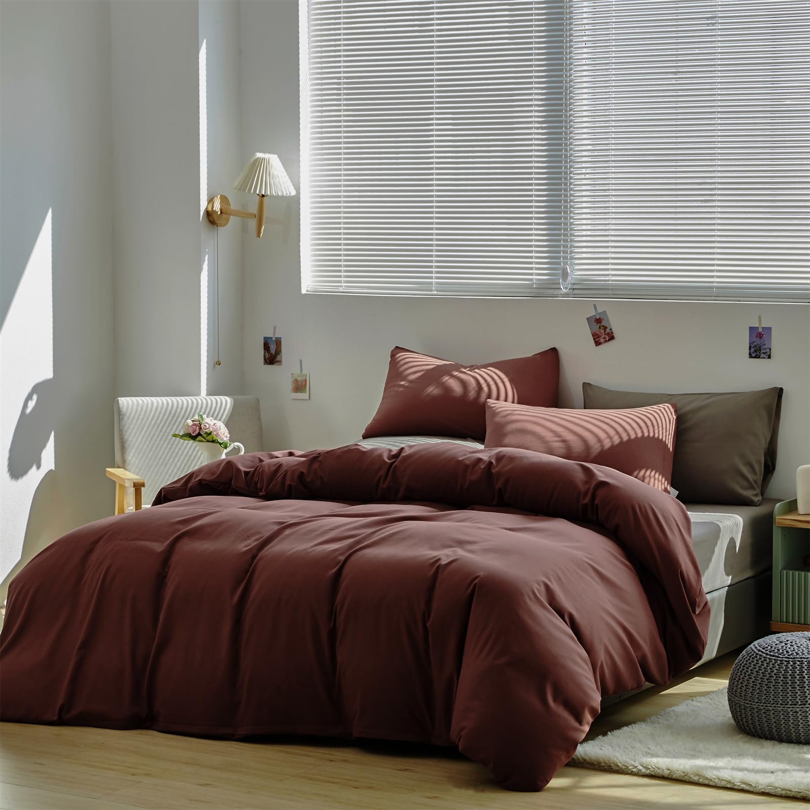 KAREVER King Size Brick Red Comforter Set - 3 Piece Clay Red Bedding Set with Brown Marsala Accents | Solid Dark Red Duvet Cover & Matching Pillowcases | Perfect for Women's & Girls' Bedrooms, Cozy Winter Nights, and Modern Home Decor