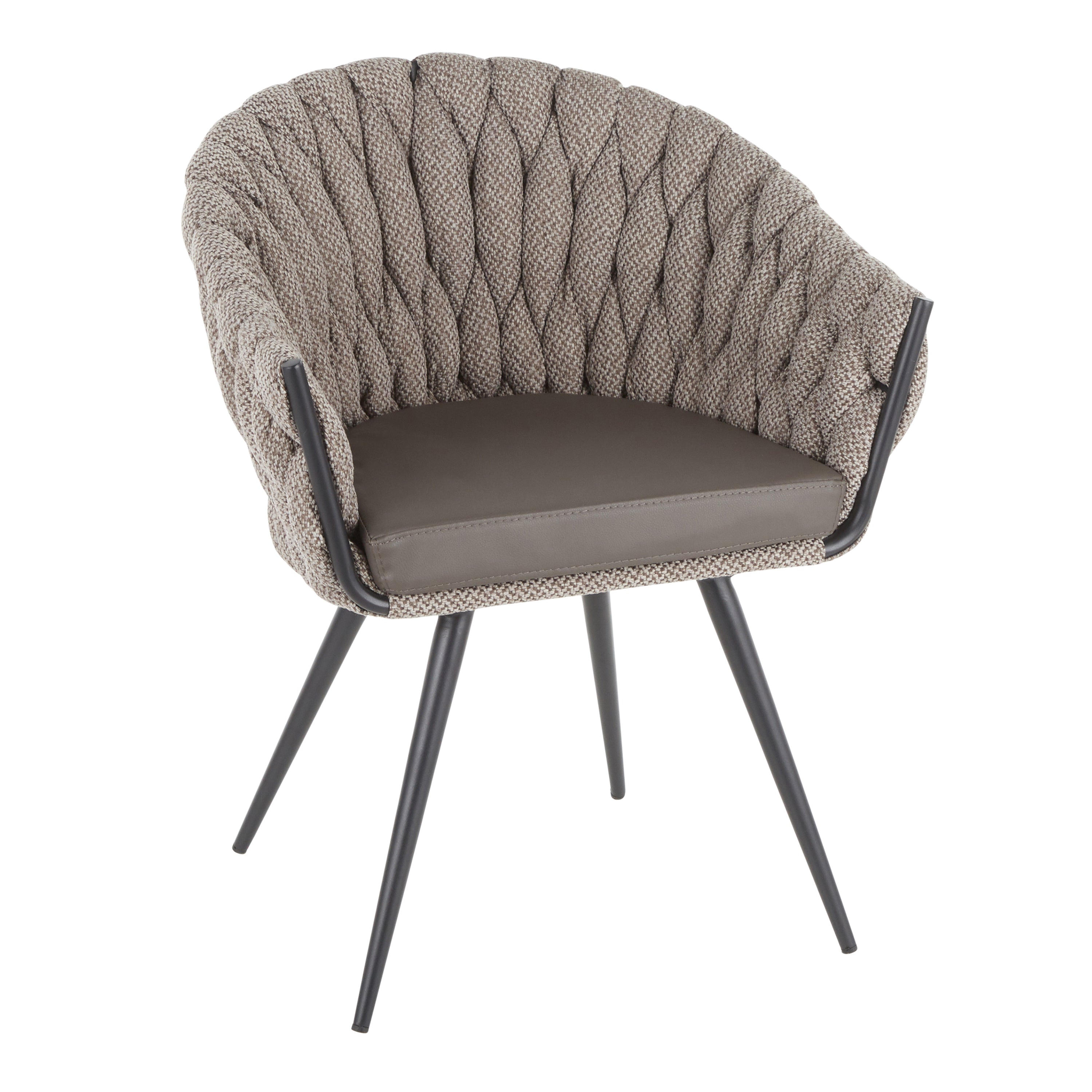 LumiSource Black Metal Braided Matisse Contemporary Chair with Grey Faux Leather & Fabric - Modern Accent Chair for Living Room, Office, or Dining Room Decor
