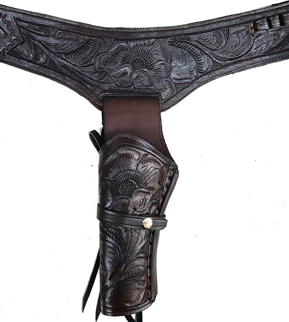 22 Cal Left Handed Western Leather Holster & Gun Belt Rig for Revolver - Perfect for Cowboy Action Shooting, Hunting, and Western Reenactments