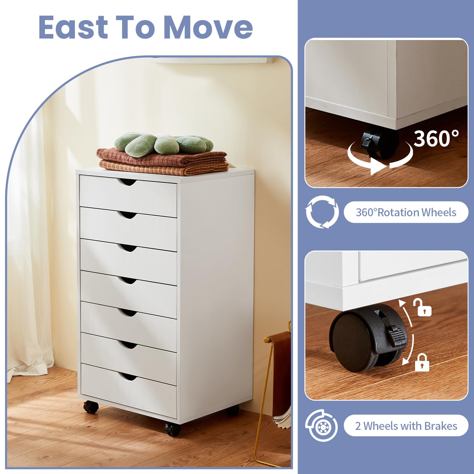 NEWBULIG 5-Drawer Wooden Storage Organizer - Mobile File Cabinet, Dresser & Printer Stand for Home Office, Study, Bedroom - Perfect for Organizing Documents, Supplies & Office Essentials