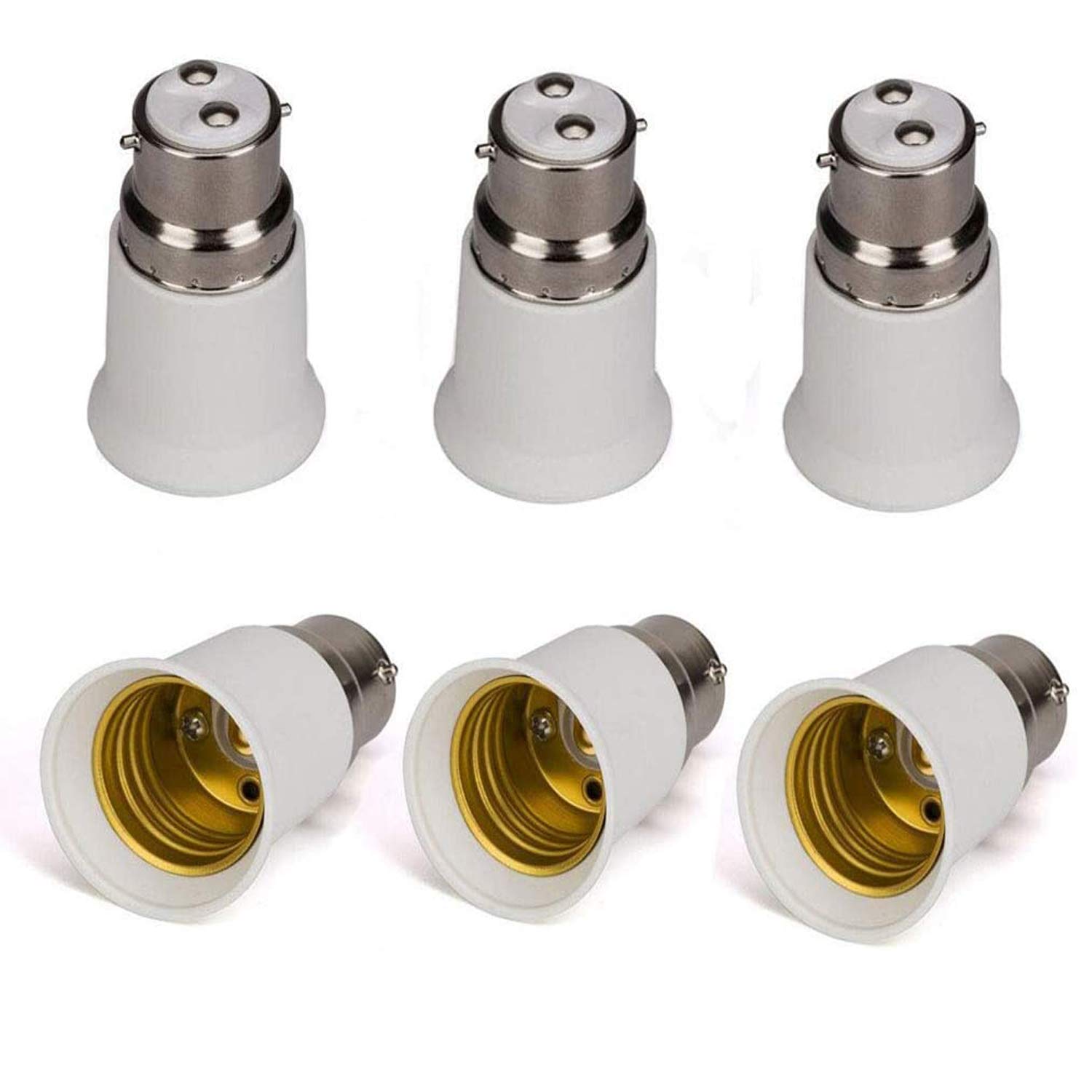 B22 to E27 LED Light Socket Adapter - 6 Pack, Fire Resistant, Halogen Bulb Holder Converter for Safe Fixture Replacement - Perfect for Home, Office, and Workshop Lighting Upgrades