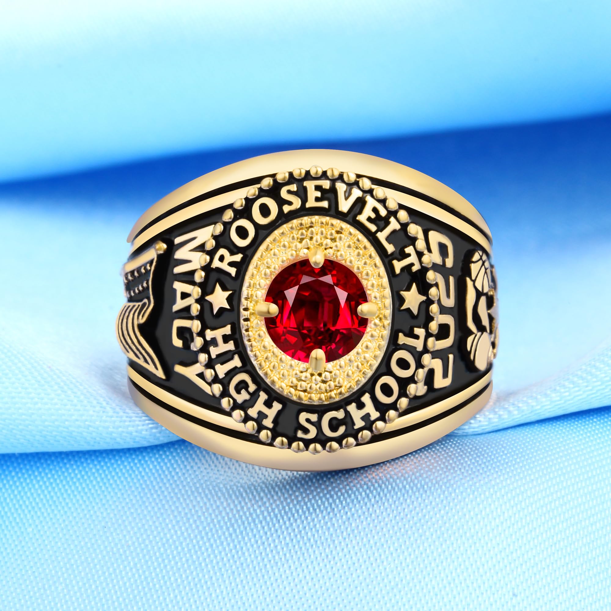 Custom Personalized Men's Class Rings with Cubic Zirconia & Birthstone - Sterling Silver High School Rings Size 5-15 - Perfect for Graduation Gifts, Alumni Reunions & School Spirit Events
