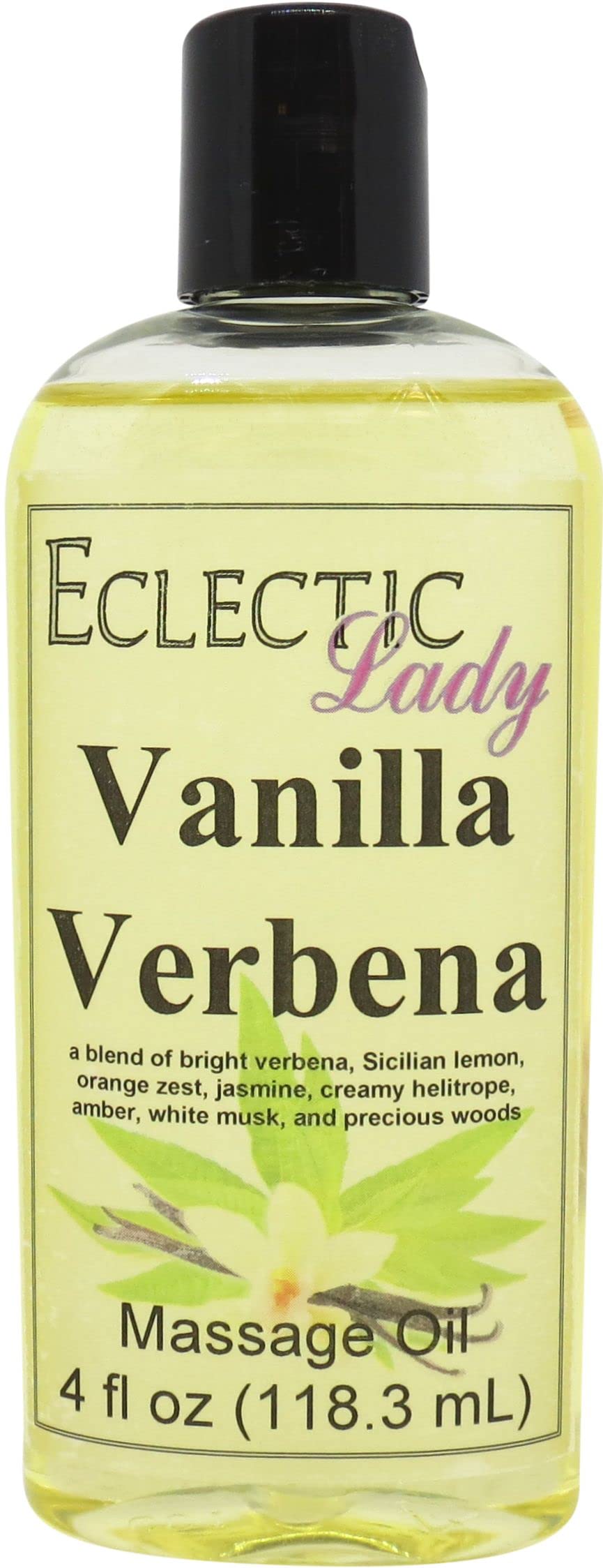 Vanilla Verbena Massage Oil - 4 oz Natural Aromatherapy Oil with Sweet Almond & Jojoba Oil | Preservative-Free Relaxing Massage Oil for Couples, Spa & Stress Relief | Perfect for Romantic Evenings & Self-Care Routines