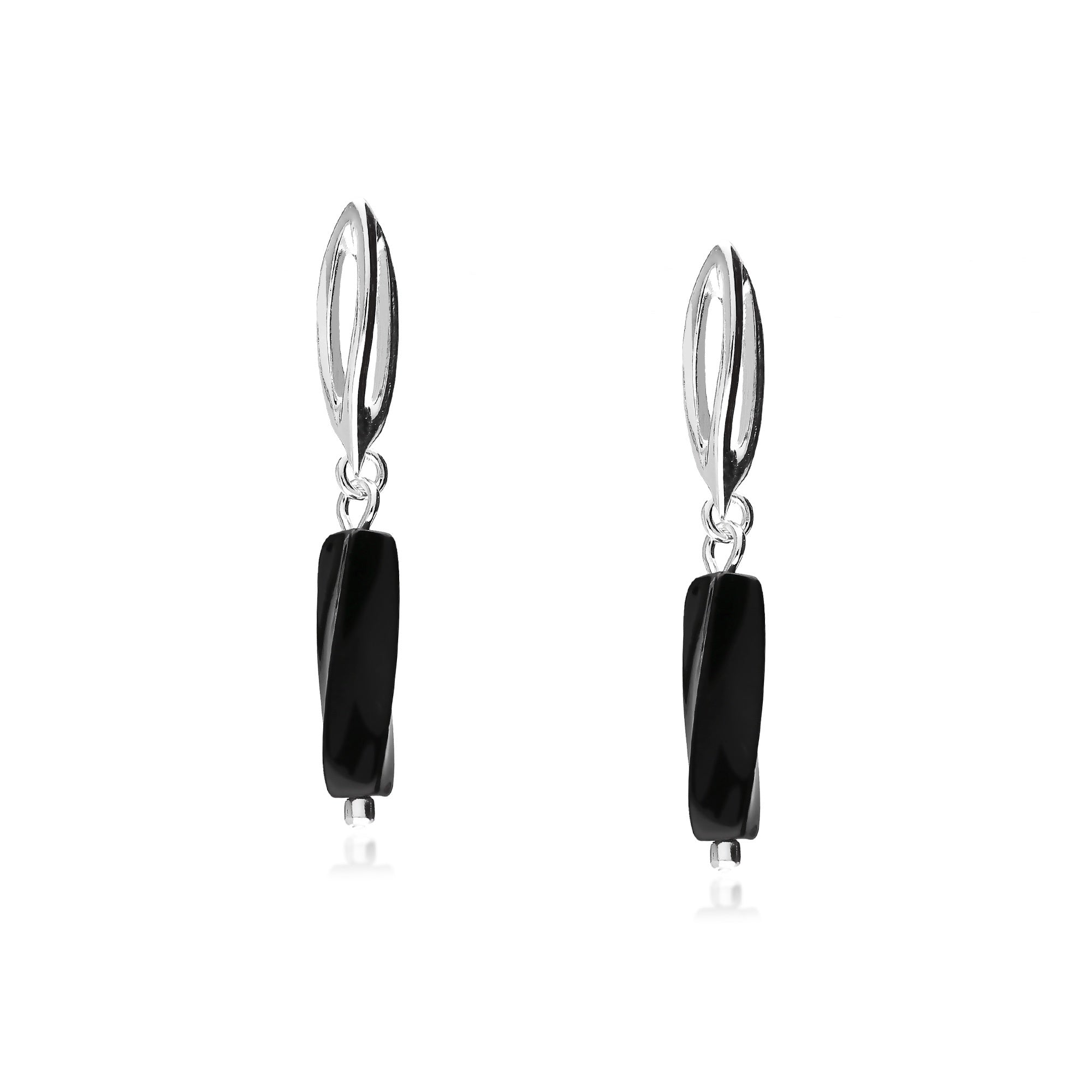 Whitby Jet Freeform Slim Spiral Sterling Silver Drop Earrings for Women - Elegant Gothic Jewelry for Evening Parties & Special Occasions