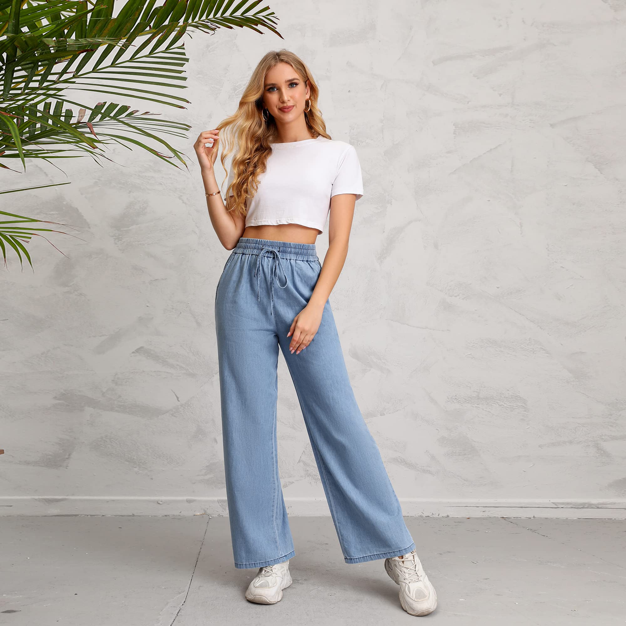 Fashion Wide Leg Jeans for Women - High Waisted Stretch Denim Pants (Plus Size 3XL) for Casual Wear