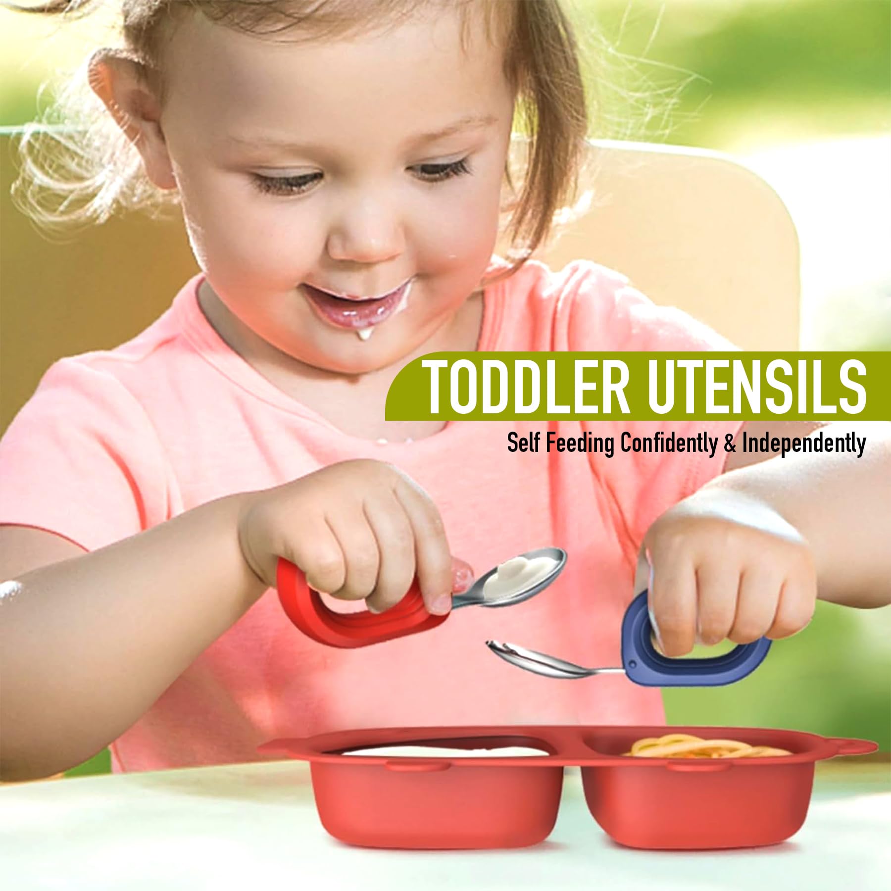 Stainless Steel Toddler Utensil Set - 4-Piece Baby Forks & Spoons for Self Feeding | BPA-Free, Dishwasher Safe | Perfect for Toddler Mealtime & Learning Independence (Red & Blue)