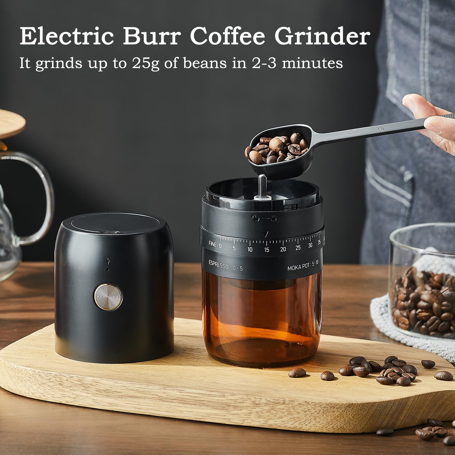 Premium Electric Burr Coffee Grinder - Rechargeable Mini Espresso Grinder with Stainless Steel Blade & Adjustable Coarseness - Perfect for Home, Office & Travel Coffee Brewing