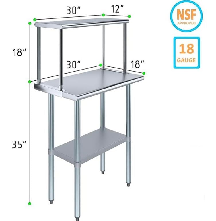 Stainless Steel Work Table with Wide Single Tier Overshelf | 18