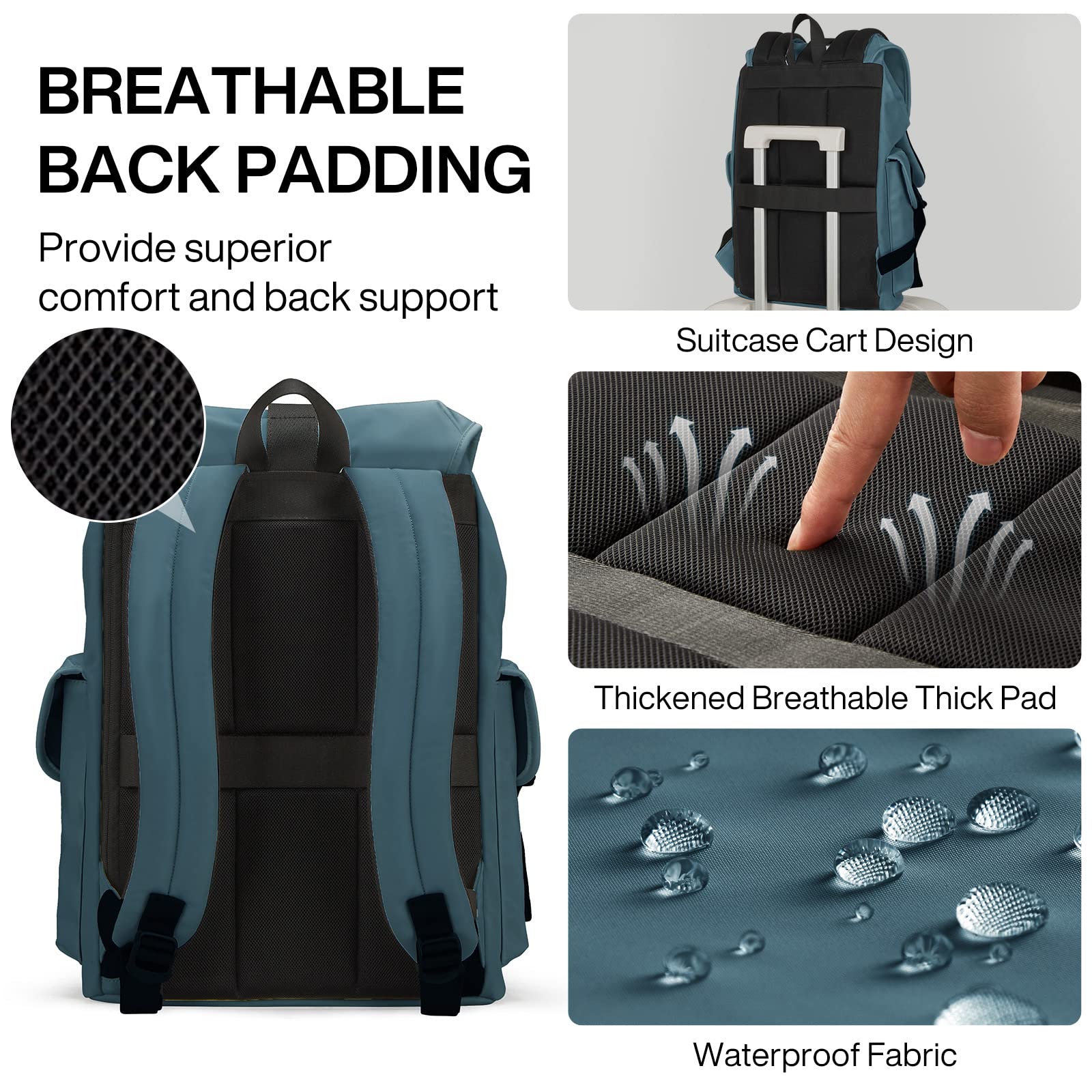 Mixi Travel Laptop Backpack for Women & Men - Waterproof Lightweight Carry On Backpack Fits 16-17 Inch Laptop, Casual Weekender Rucksack in Abyssal Green - Perfect for Business Travel, College, Commuting & Outdoor Adventures