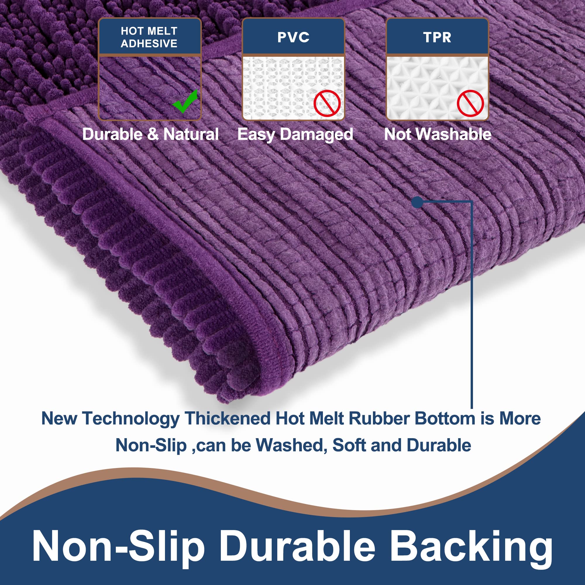 FLOLEOPA Soft Plush Microfiber Bathroom Rugs - Super Absorbent, Non-Slip, Machine Washable Bath Mats for Tub, Shower & Bathroom Floor (31x59 Inches, Plum) - Perfect for Cozy Bathroom Decor & Quick-Drying Comfort