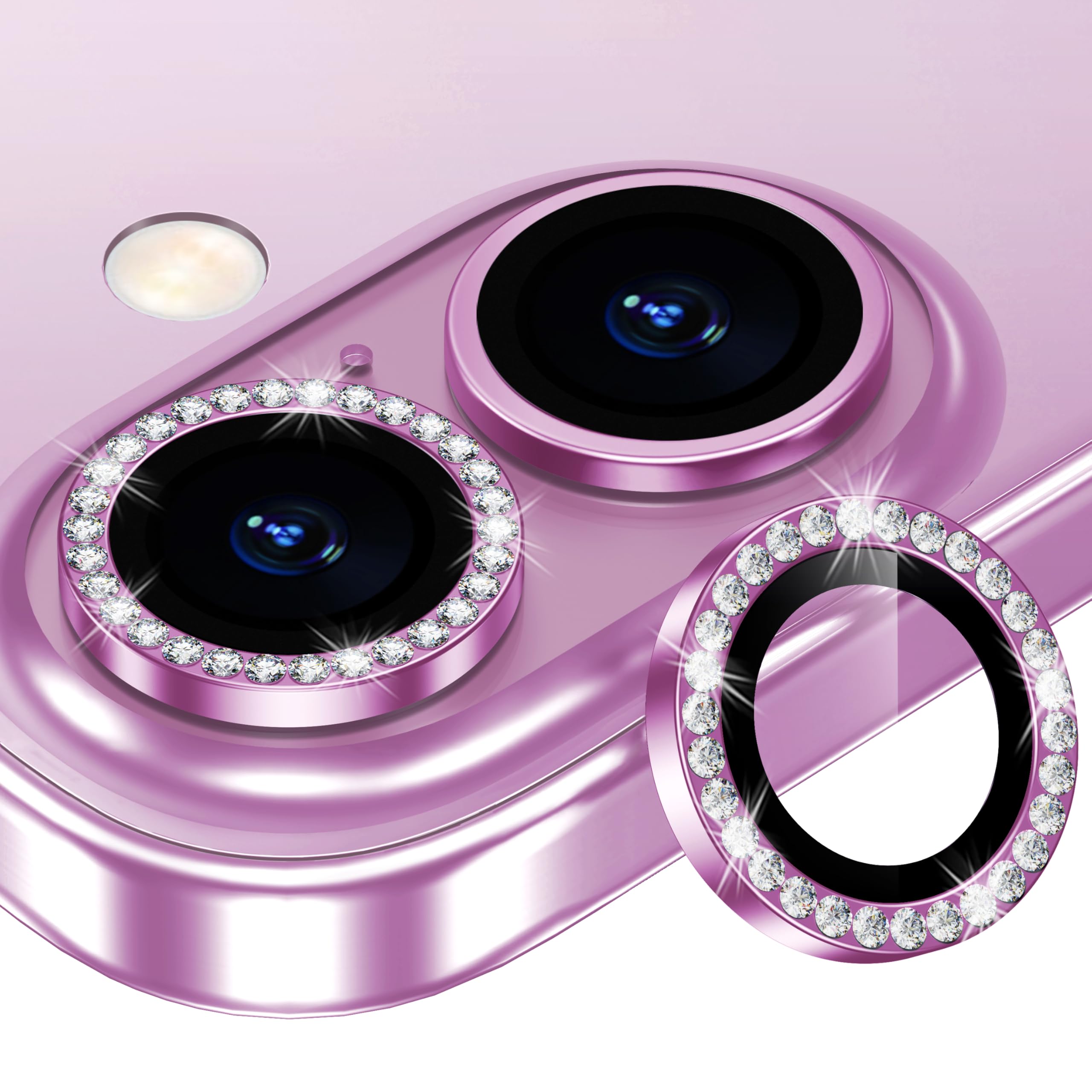 Xfilm iPhone 16/16 Plus Camera Lens Protector - Bling Diamond Ring Design, 9H Hardness Scratchproof Cover, Stylish Phone Accessory, Case Friendly (Pink Diamond) - Perfect for Everyday Protection & Fashion Statement