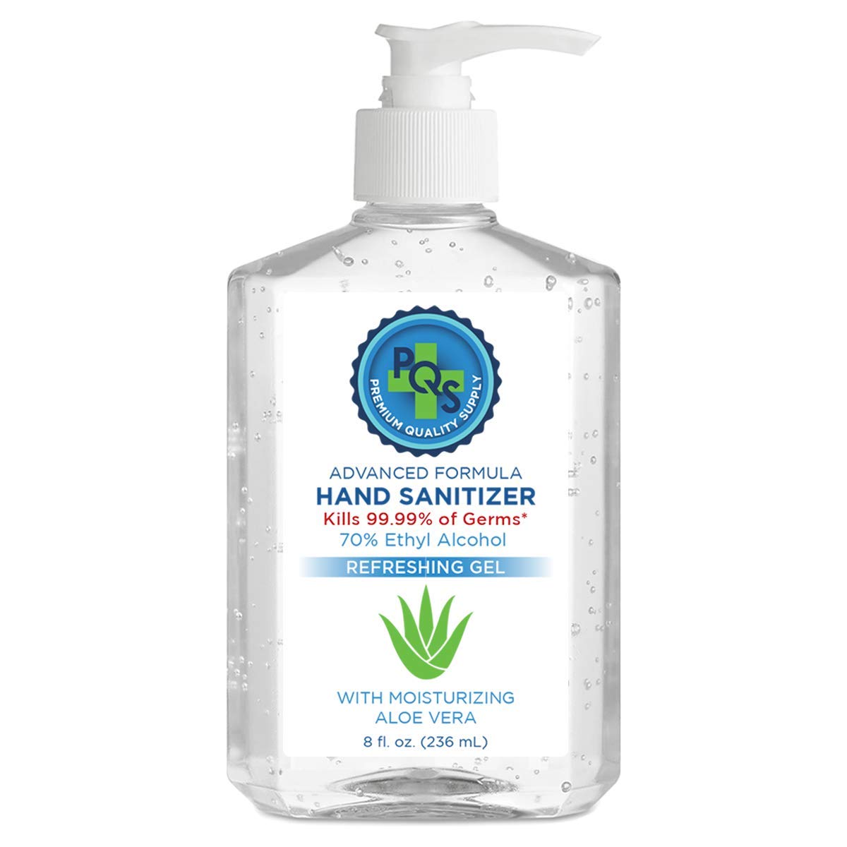 70% Alcohol Hand Sanitizer Gel with Aloe Vera - 8oz Bottle with Pump Dispenser (Pack of 144) - Ideal for Offices, Schools, Hospitals & Public Spaces