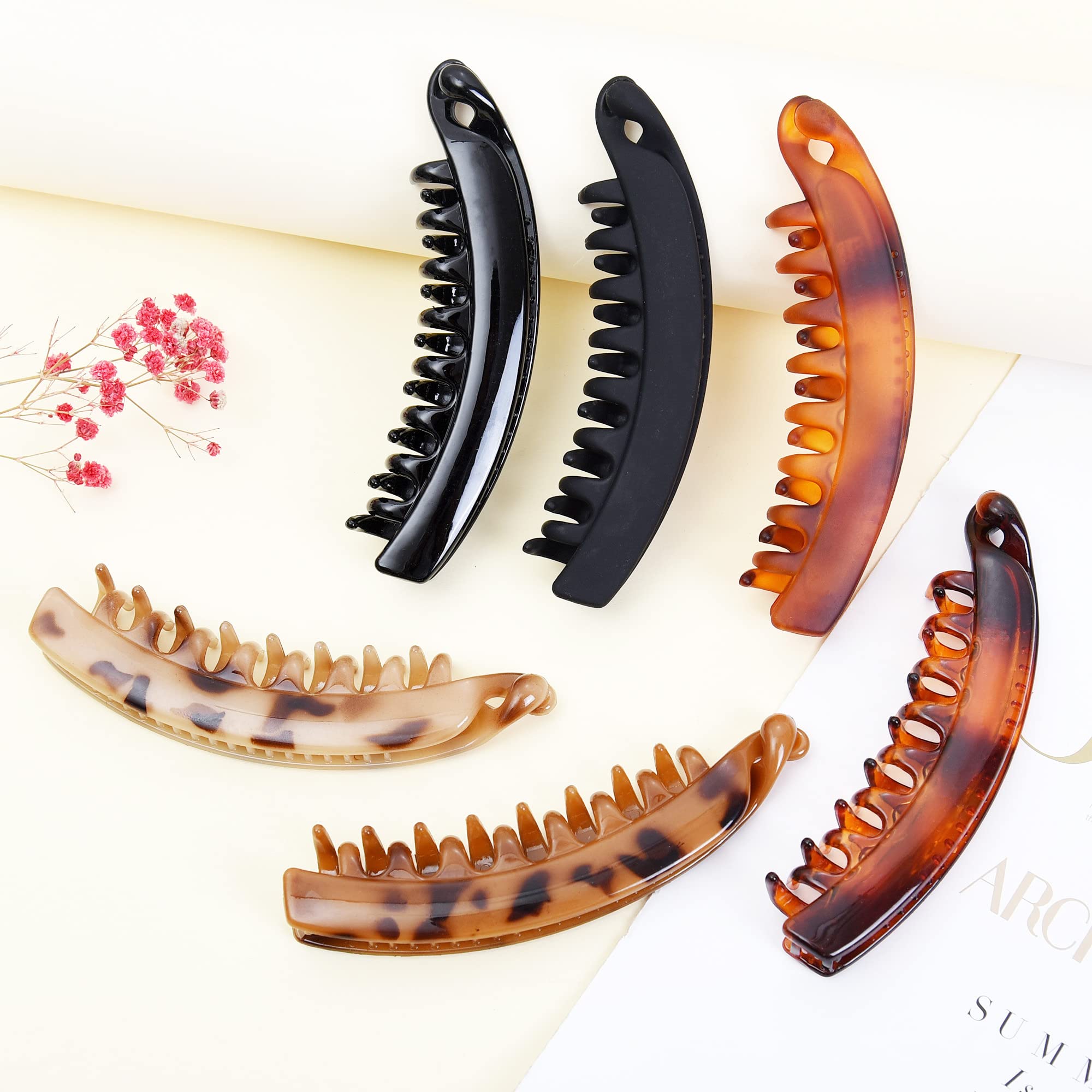 6 Pack Large Banana Hair Clips - 5 Inch Non-Slip Claw Clips for Women with Thin, Fine or Thick Hair - Perfect for Ponytails, Buns & Everyday Hairstyles
