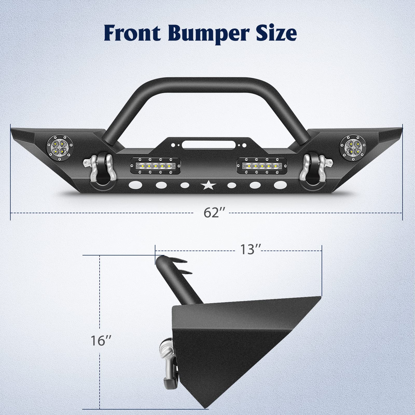 ECCPP Front Bumper for 2007-2018 Jeep Wrangler JK - Textured Black with D-Ring, LED Lights & Winch Plate | Off-Road Protection & Style Upgrade for Jeep Adventures