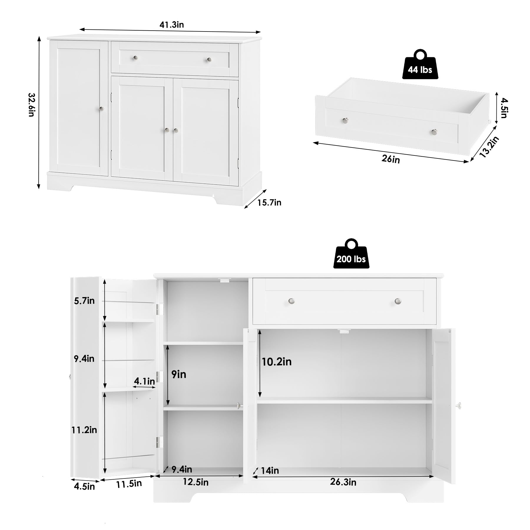 Modern White Buffet Cabinet with Storage - Wooden Sideboard with Doors, Drawers & Adjustable Shelves for Kitchen, Dining & Living Room | Perfect for Coffee Bar Setup, Home Organization & Entertaining Guests