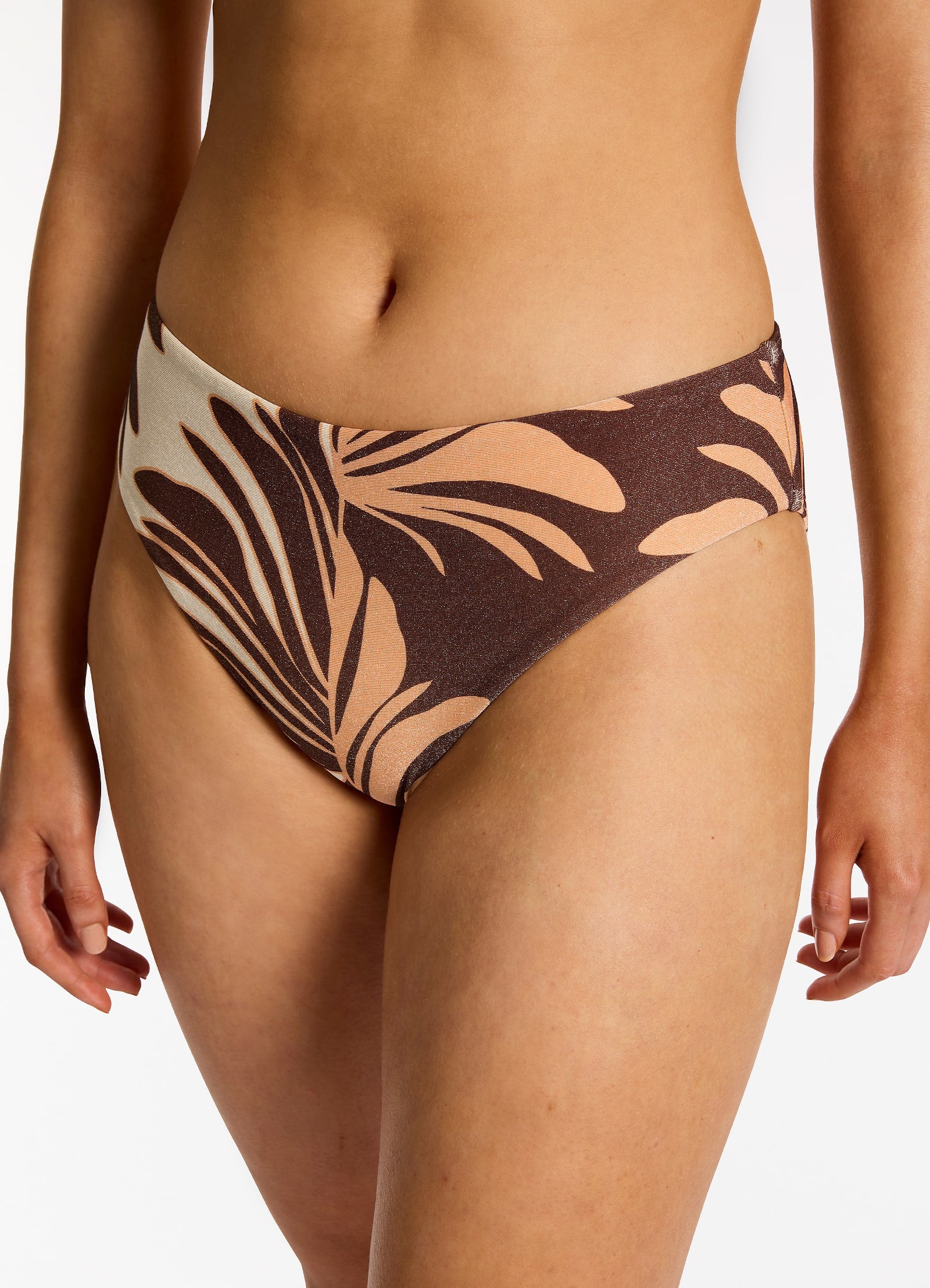Dahlia Palm Full Coverage Bikini Bottom - High Waisted Swimwear for Women, Chocolate Color - Perfect for Beach Vacations, Pool Parties & Summer Getaways