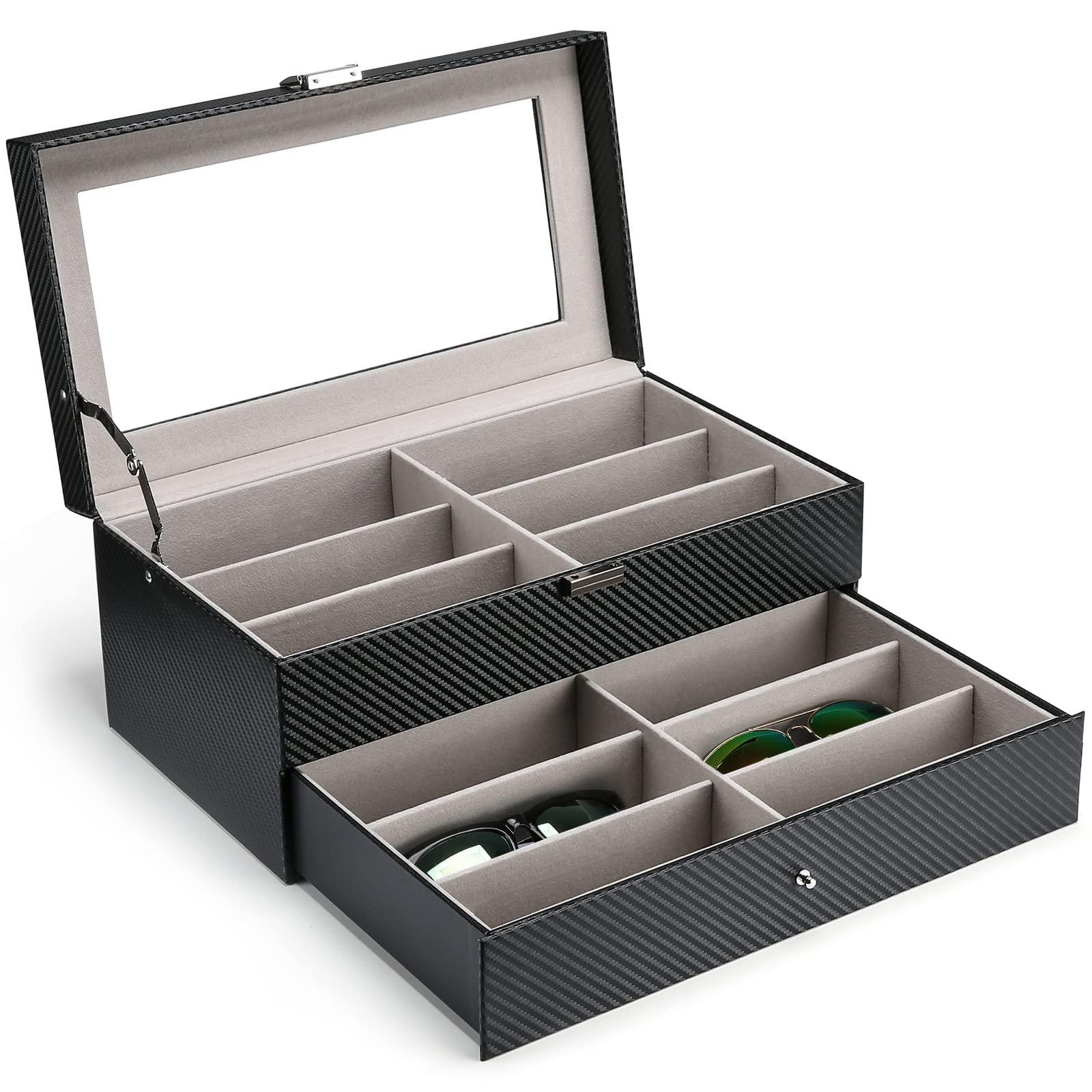 ProCase 12-Slot Leather Sunglass Organizer - Premium Eyeglass Display Case with Stripe Design | Perfect Gift for Dad, Travel & Home Storage Solution