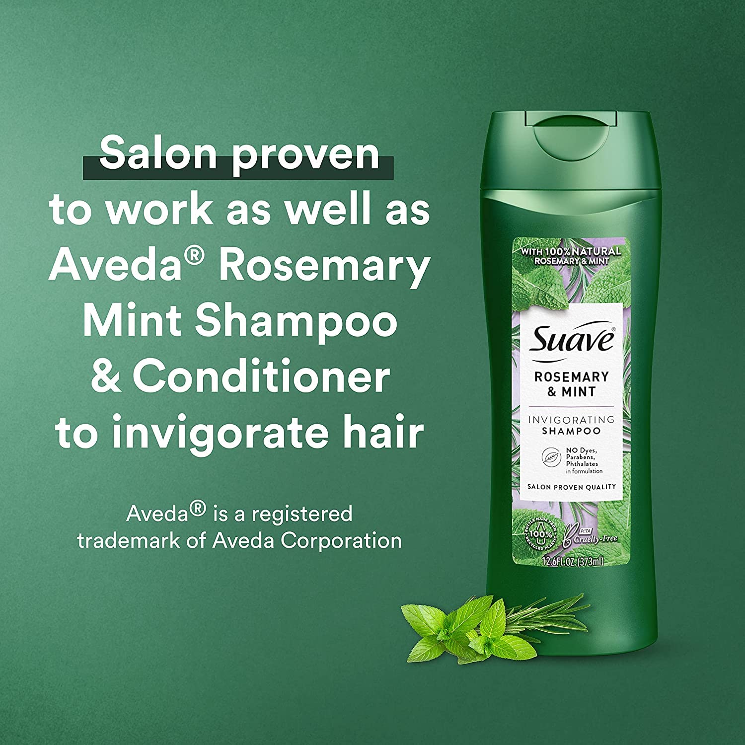 Suave Professionals Natural Rosemary & Mint Shampoo for Hair Growth - 12.6 fl oz (372ml) - Sulfate Free, Nourishing Formula for Dry & Damaged Hair - Perfect for Daily Use at Home or Salon
