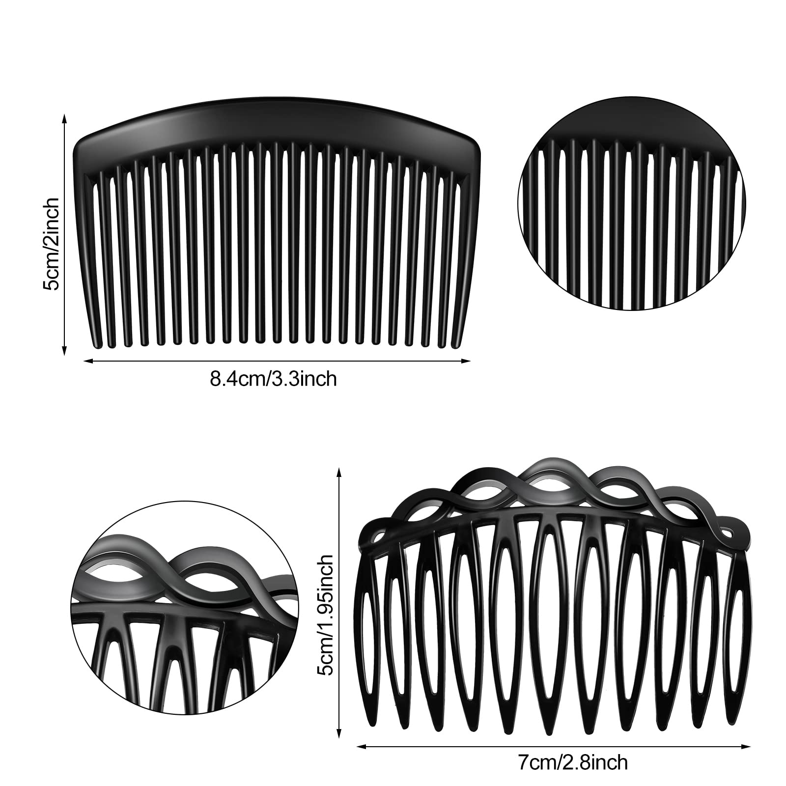 24 Pcs Women's Hair Combs - French Side Combs, Plastic Twist Decorative Hair Clips with 11/23 Teeth for Wedding Veils, Bridal Accessories & Everyday Hairstyling