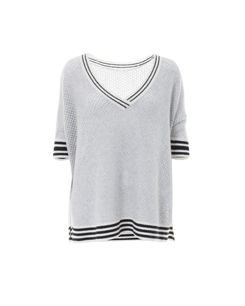 Minnie Rose Women's Cashmere Blend Mesh Short Sleeve Boyfriend Sweater - Soft & Comfortable Knit Top for Casual Wear, Date Nights & Office Outfits