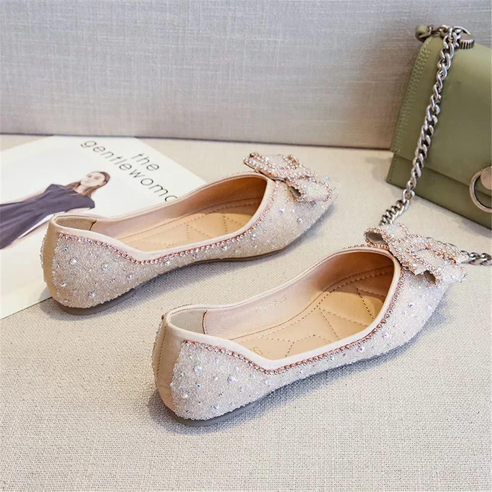 Sparkling Rhinestone Ballet Flats for Women - Elegant Bowknot Pointed Toe Slip-On Wedding Shoes | Perfect for Bridal Party, Prom, Evening Events & Special Occasions