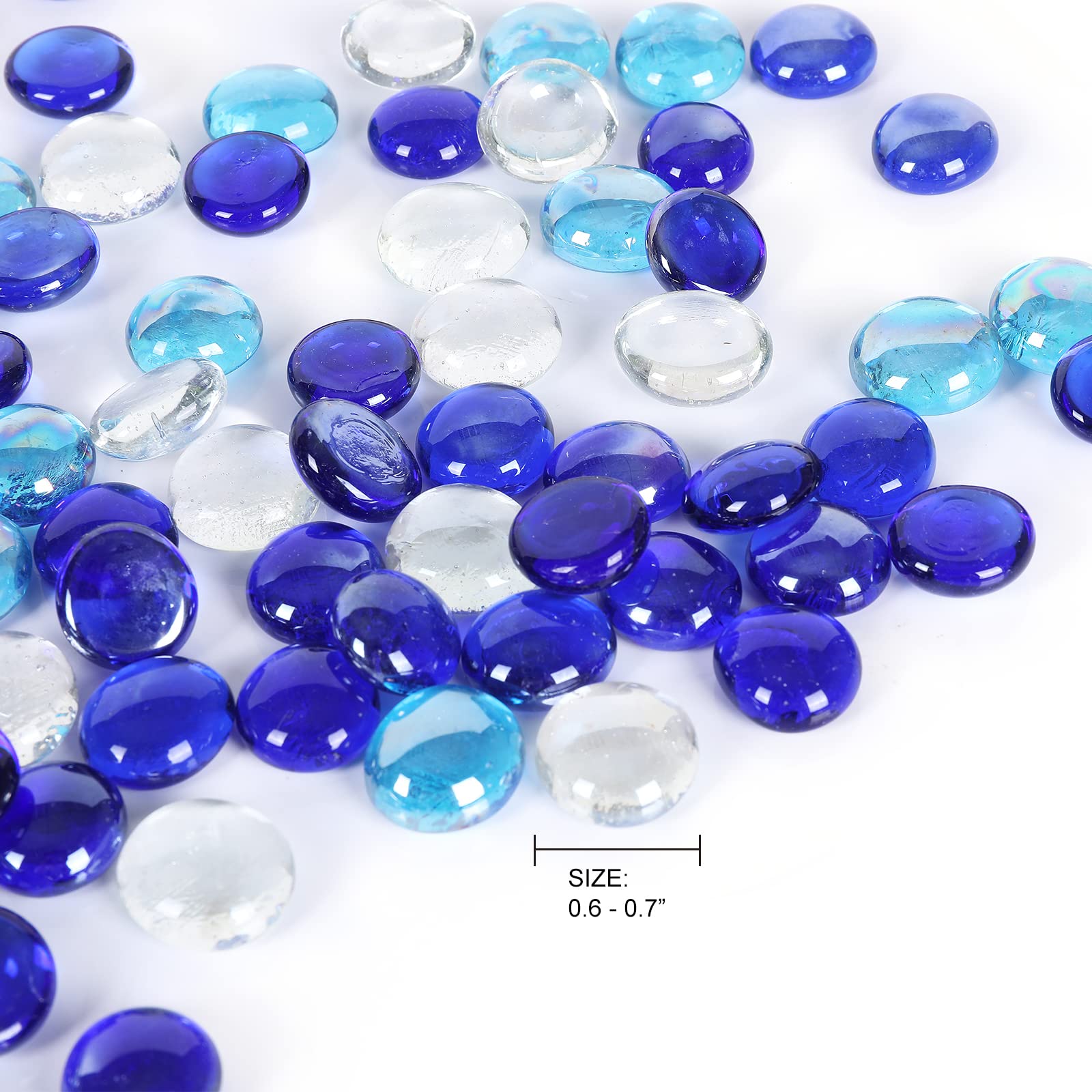 5LB Fire Glass Beads - Flat Glass Marbles for Fire Pit & Fireplace, Vase Filler, Aquariums, Hydroponics - Blue Mixed Gems for Home Decor, Christmas DIY Crafts & Outdoor Entertaining