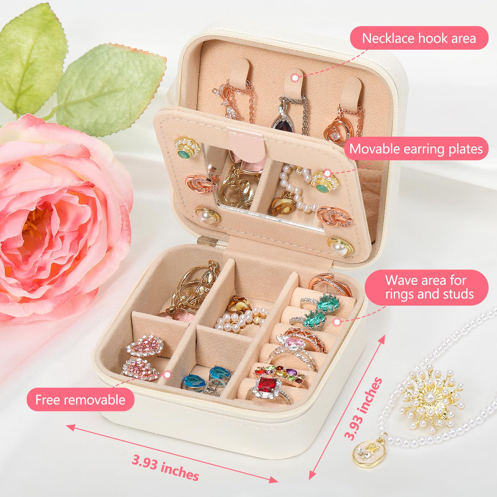 CHMI White Travel Jewelry Organizer Box - Personalized Initial A, Portable Jewelry Case for Women & Girls, Perfect for Travel, Birthday & Christmas Gifts - Great for Vacations, Weddings & Daily Storage