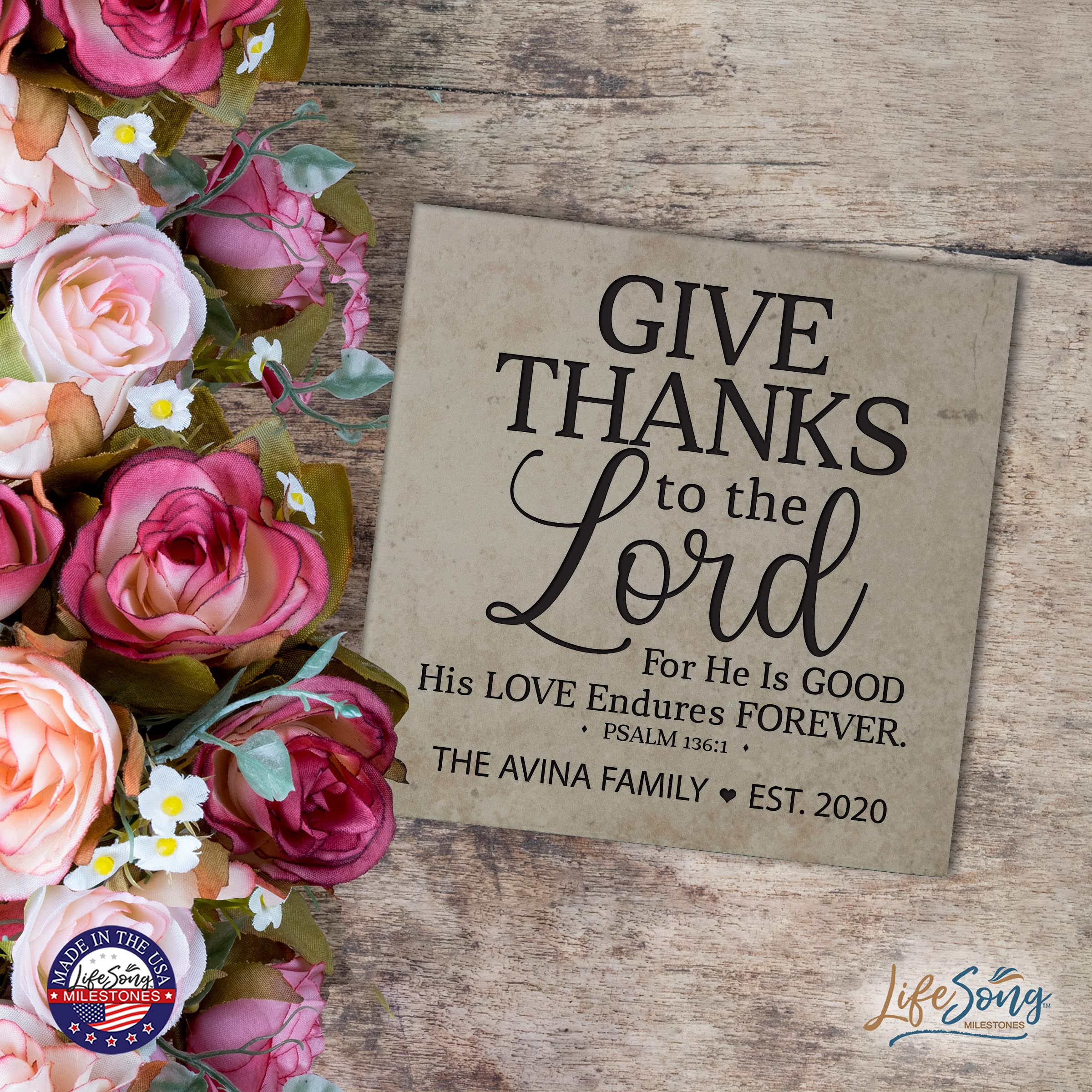 Personalized Ceramic Trivets - Heat Resistant 5.75x5.75 Inch Kitchen Decor for Table Insulation | Family Home Office & Living Room Accessories | Perfect for Thanksgiving, Dinner Parties & Holiday Decor (Give Thanks Design)