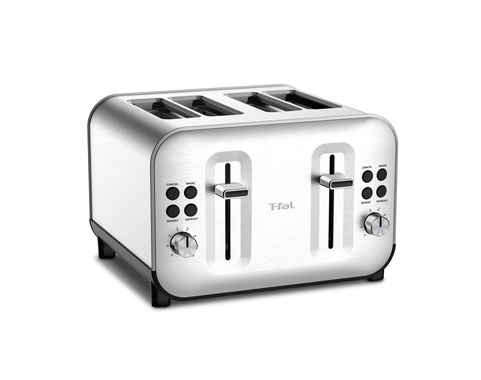 T-Fal TF684D50 4-Slice Stainless Steel Toaster - Perfect for Bread, Bagels, Snacks & Reheating with 8 Browning Settings - Ideal for Breakfast, Office & Dorm Use - Silver