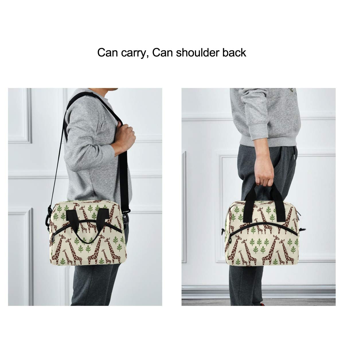 SUABO Insulated Lunch Bag for Women, Men, Boys & Girls - Reusable Giraffe Print Tote Lunch Box for Work, School & Picnics - Leakproof Food Container for Hot & Cold Meals