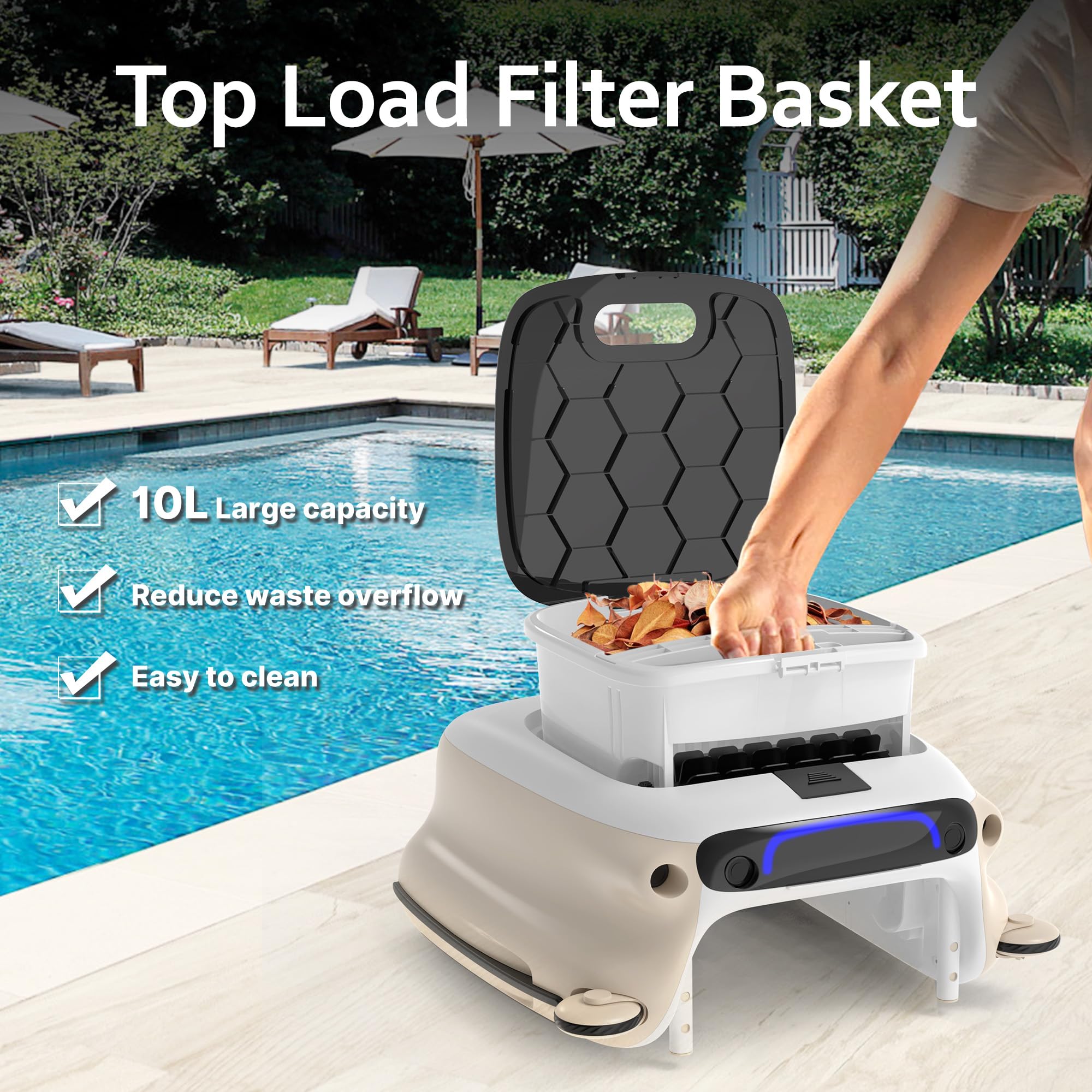 POOLPURE Automatic Pool Skimmer Robot - 10 Hour Runtime, Large Battery Powered (No Solar Panel Needed), Manual Remote Control for Efficient Surface Cleaning | Perfect for Inground & Above Ground Pools, Backyard Maintenance