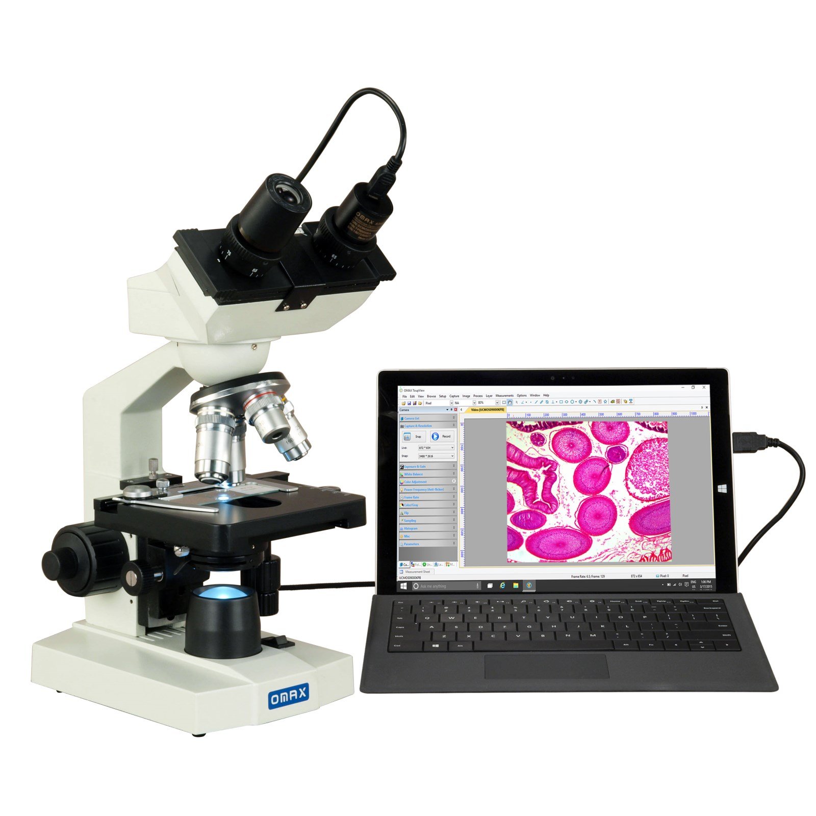 OMAX 40-2500X LED Digital Binocular Lab Microscope with 3MP Camera - Includes Blank Slides, Covers, Lens Paper & Instruction Book - Perfect for Science Labs, Classroom Education & Home Biology Experiments