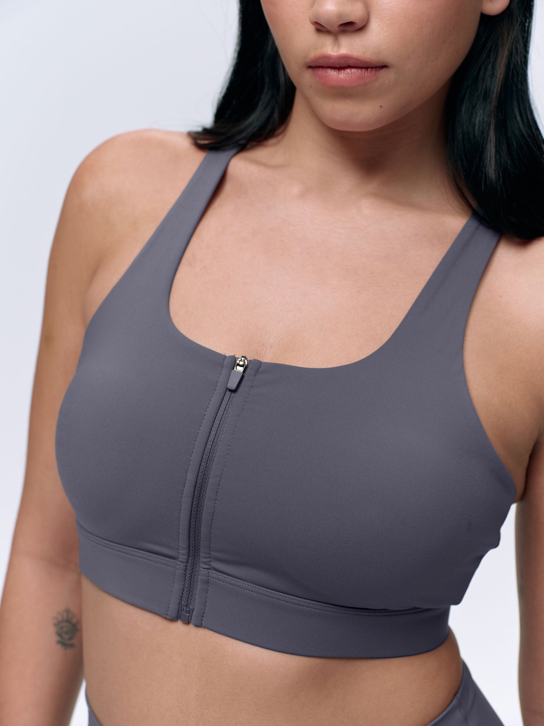 Ultimate Zip Front Sports Bra for Women - Dark Grey - High Support Workout Top for Running, Yoga & Gym