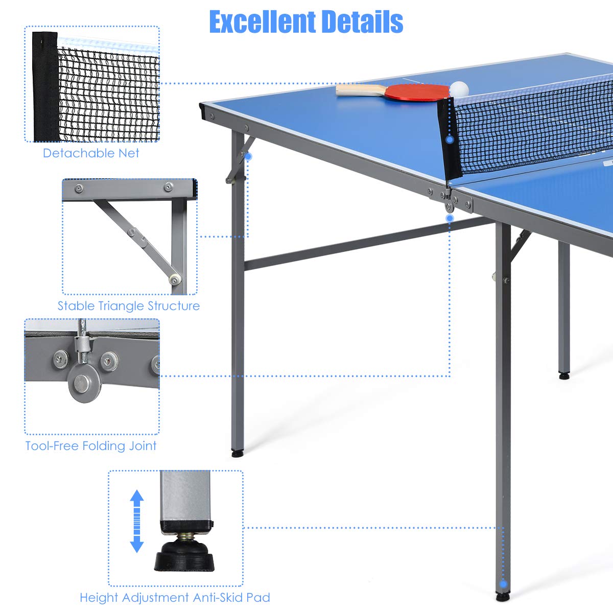 Goplus Foldable Ping Pong Table - 100% Preassembled Indoor/Outdoor Table Tennis Set with Net, 2 Paddles & Balls | Portable for Backyard, Garage, Office & Game Room Fun