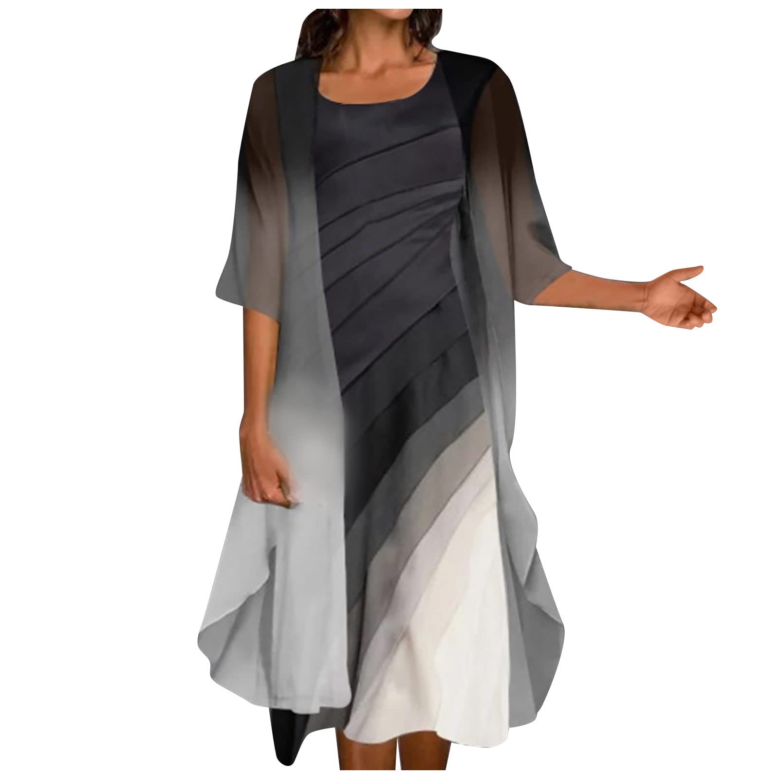 Elegant Chiffon Two Piece Set for Women - Flowy Midi Dress with Sleeveless Top & Cardigan | Wedding Guest Outfit, Casual Summer Dress, Beach Cover Up, Party Wear