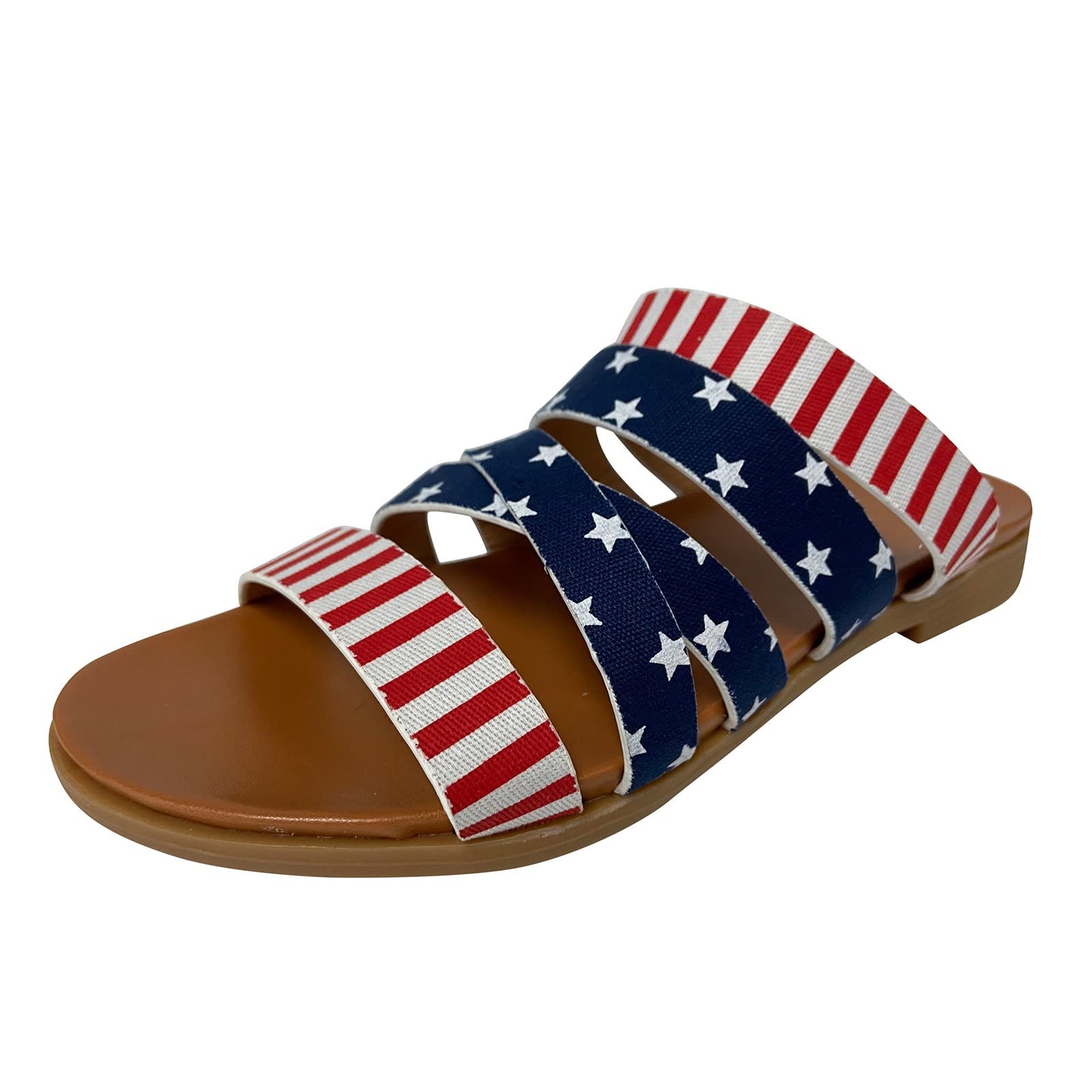 **Leourem Women's Independence Day Fashion Slides - Roman Style Summer Flat Sandals | Breathable Open-Toe Beach Slippers for Women | Perfect for Pool, Vacation & Casual Wear**