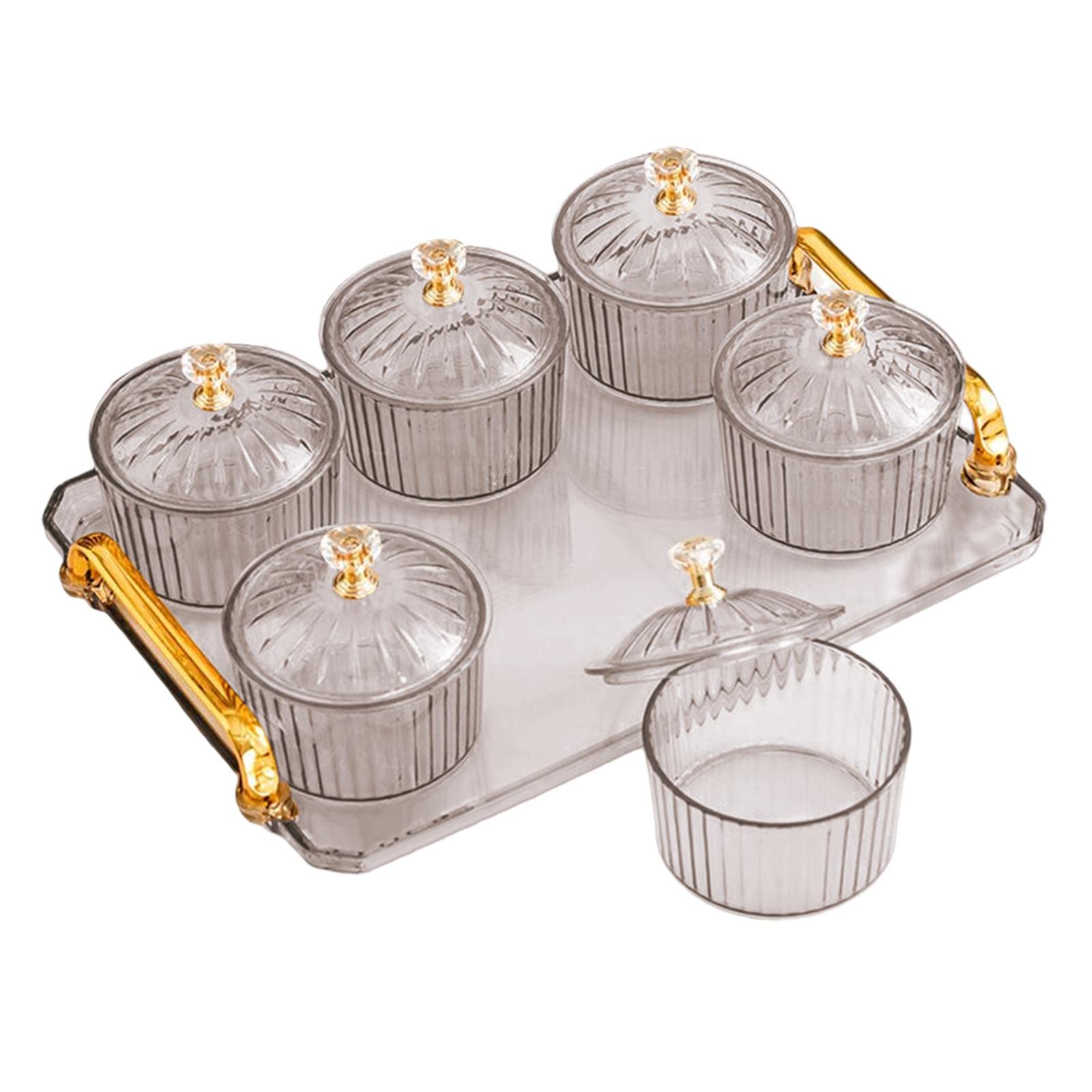 FAKEME 6-Piece Glass Serving Platter Set with Lids - Durable Snack Tray for Nuts, Fruits, Desserts | Perfect for Parties, Entertaining & Kitchen Storage (Gray)