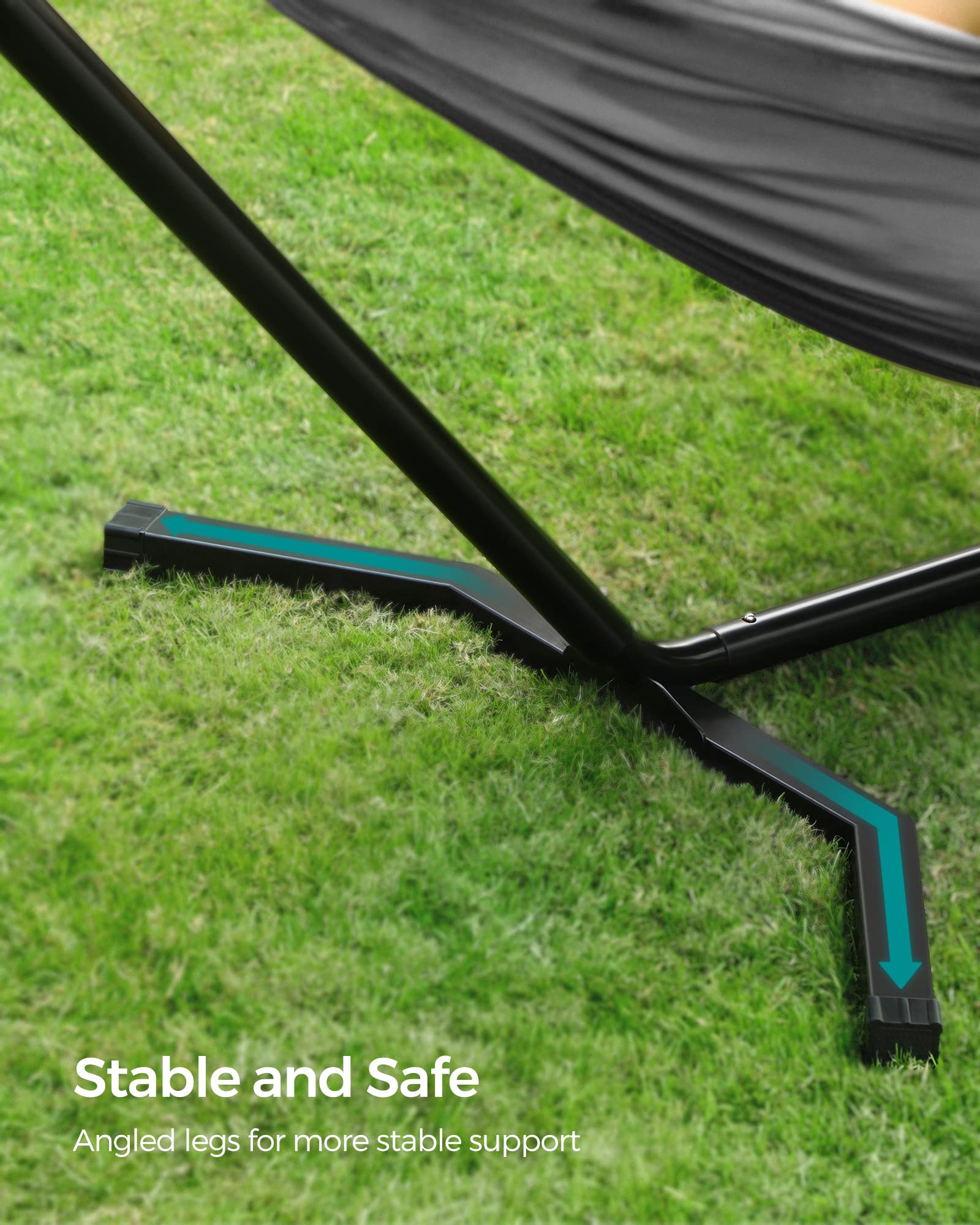 SONGMICS Double Hammock with Stand - 82.7 x 59.1 Inches Heavy Duty 529 lb Capacity Portable Hammock for Outdoor Camping, Backyard, Garden, Patio, Beach - Black & Gray UGHS001G01 | Perfect for Relaxation, Lounging and Summer Vacation Getaways