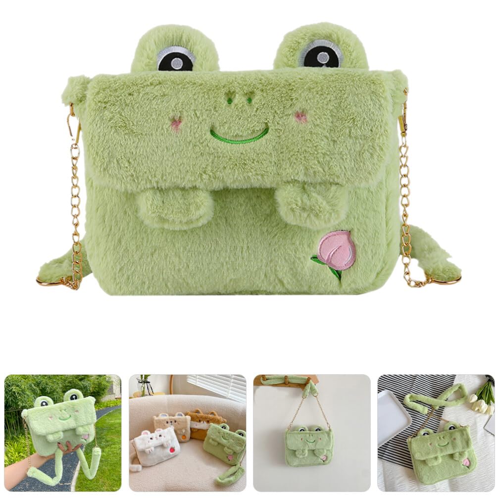 Cute Plush Frog Crossbody Bag for Women - Soft Fluffy Shoulder Bag with Adjustable Strap - Perfect for Casual Outings, Travel & Everyday Use
