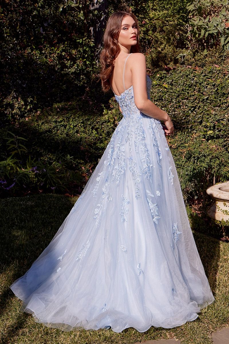 Andrea & Leo Women's Light Blue Leaf Motif Appliqued A-Line Dress - Perfect for Summer Parties, Weddings & Casual Outings