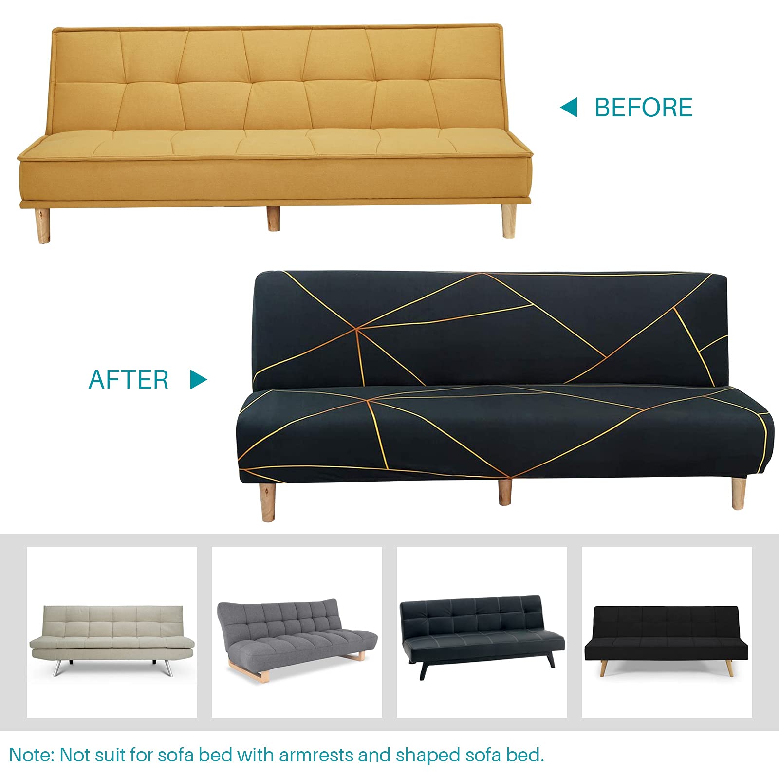 Beacon Pet Stretch Sofa Slipcover - Armless Futon Cover with Printed Design, Fitted Furniture Protector - Elastic Polyester Spandex, Washable Armless Sofa Cover for Folding Couch - Perfect for Pet Owners, Living Room Protection & Home Decor Upgrade